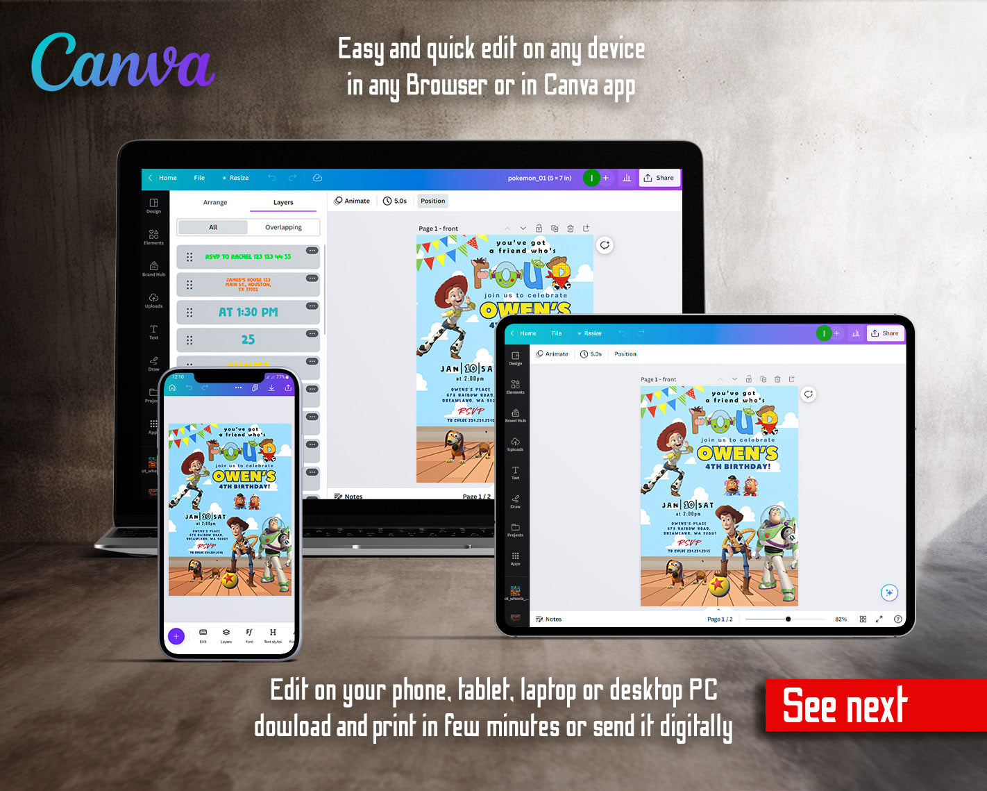 Toy Story Woody customizable invitation template | Share or Print | | FL882
