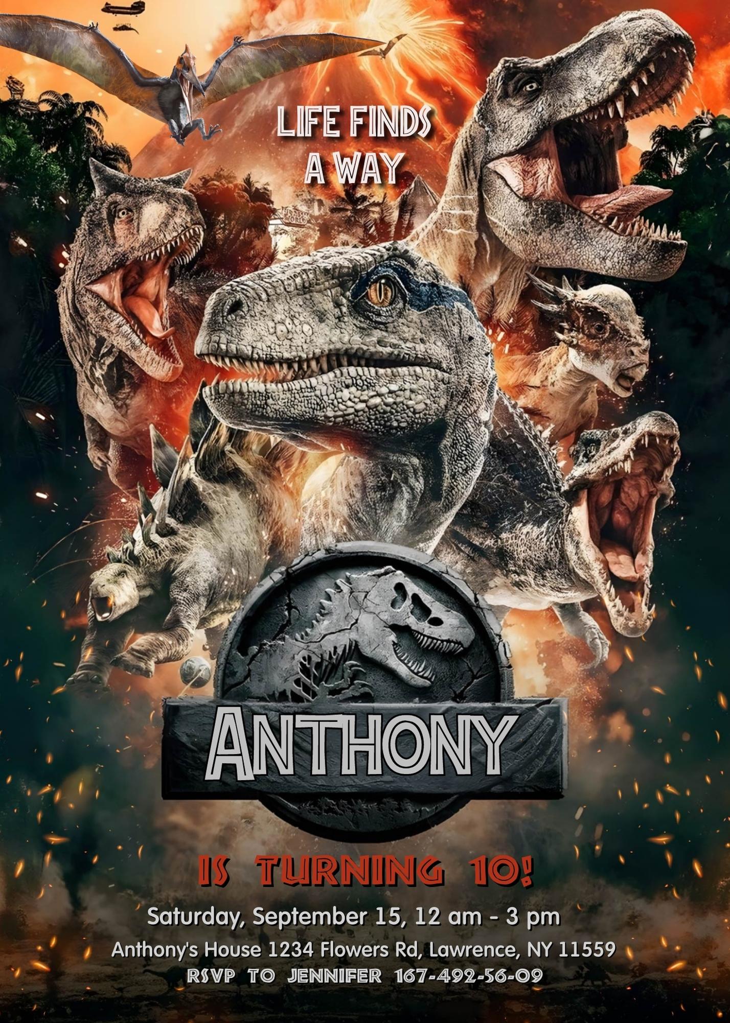 Jurassic World Dinosaur customizable invitation template | Share or Print | | VJ689