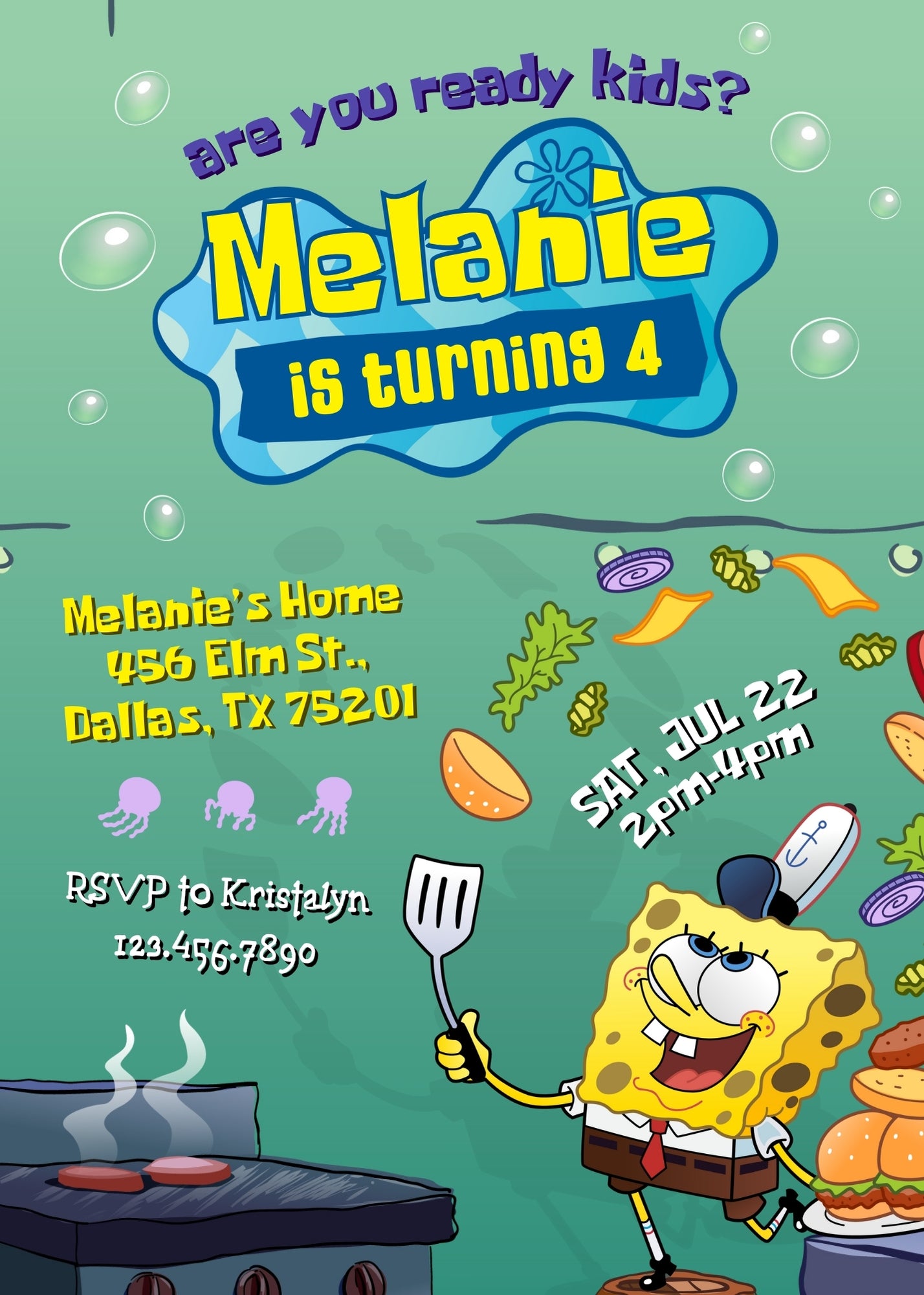 SpongeBob SquarePant customizable invitation template | Share or Print | | GX547