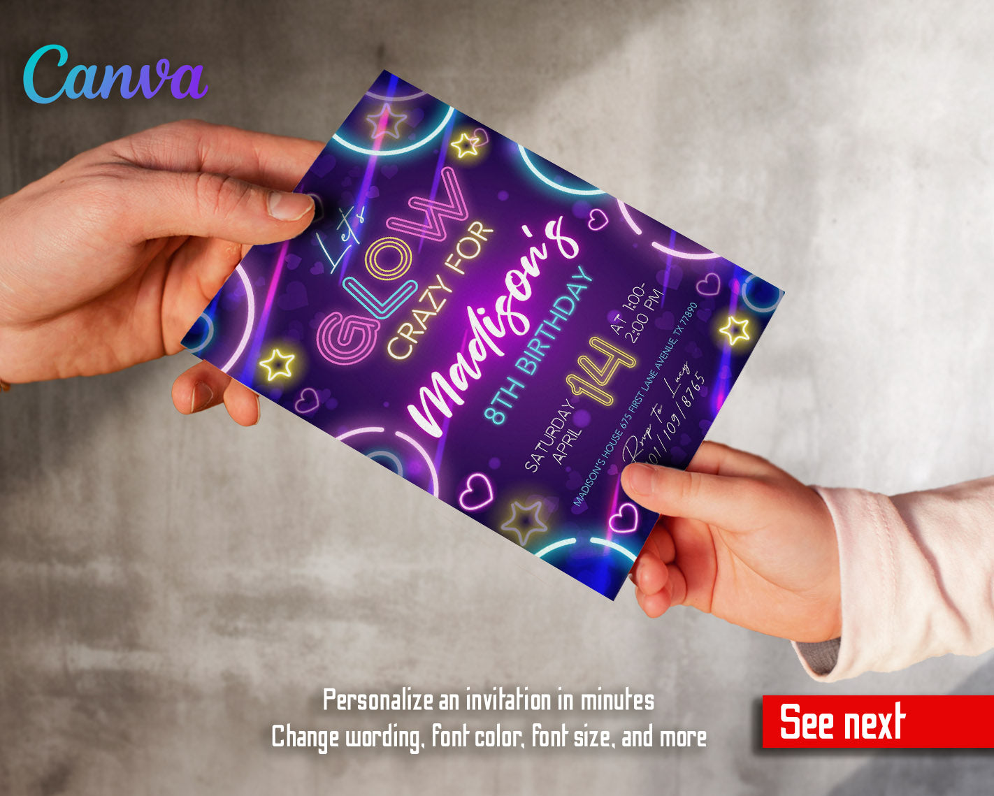 Lets Glow Crazy customizable invitation template | Share or Print | | JR467