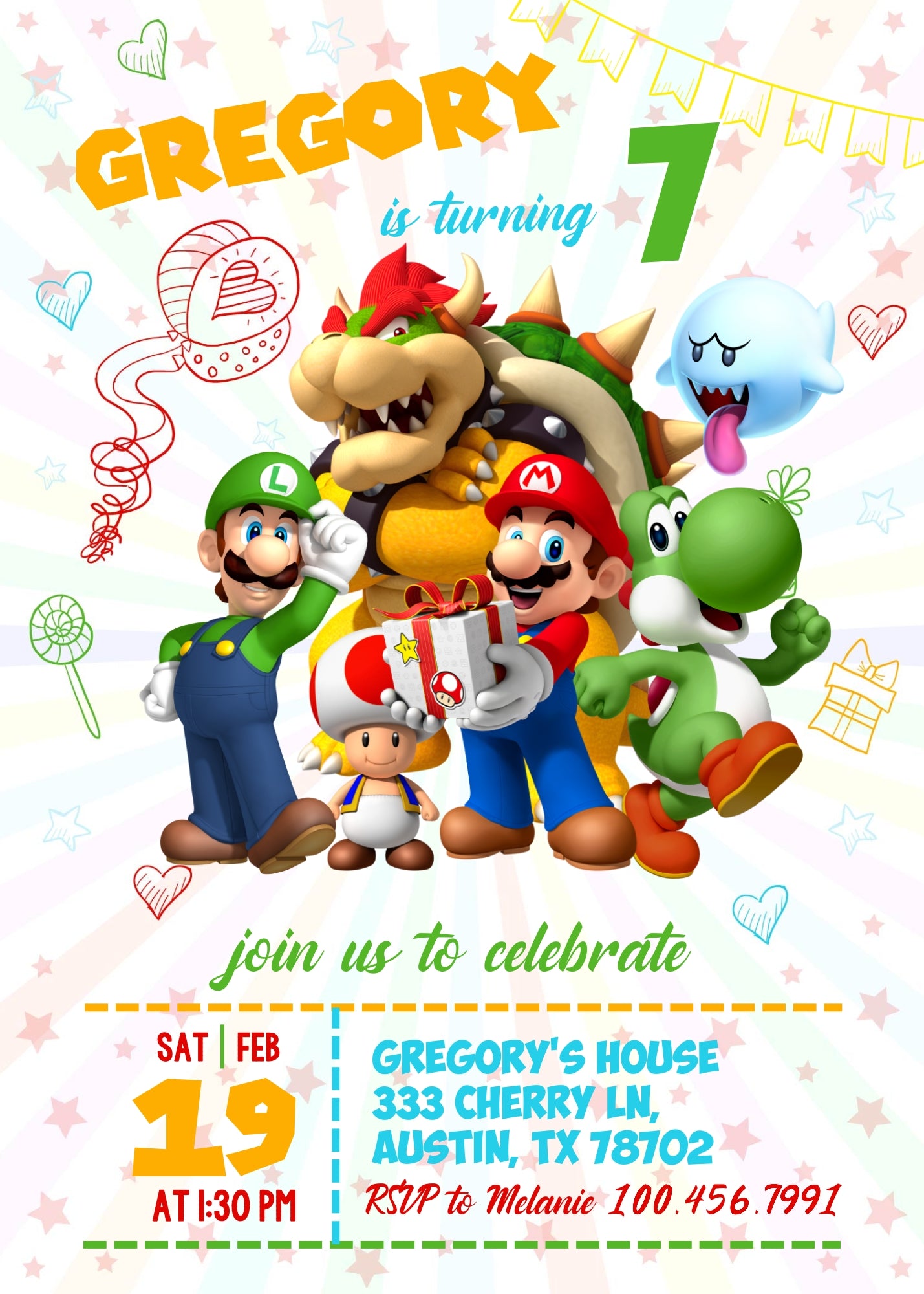 Super Mario Bros customizable invitation template | Share or Print | | GJ368