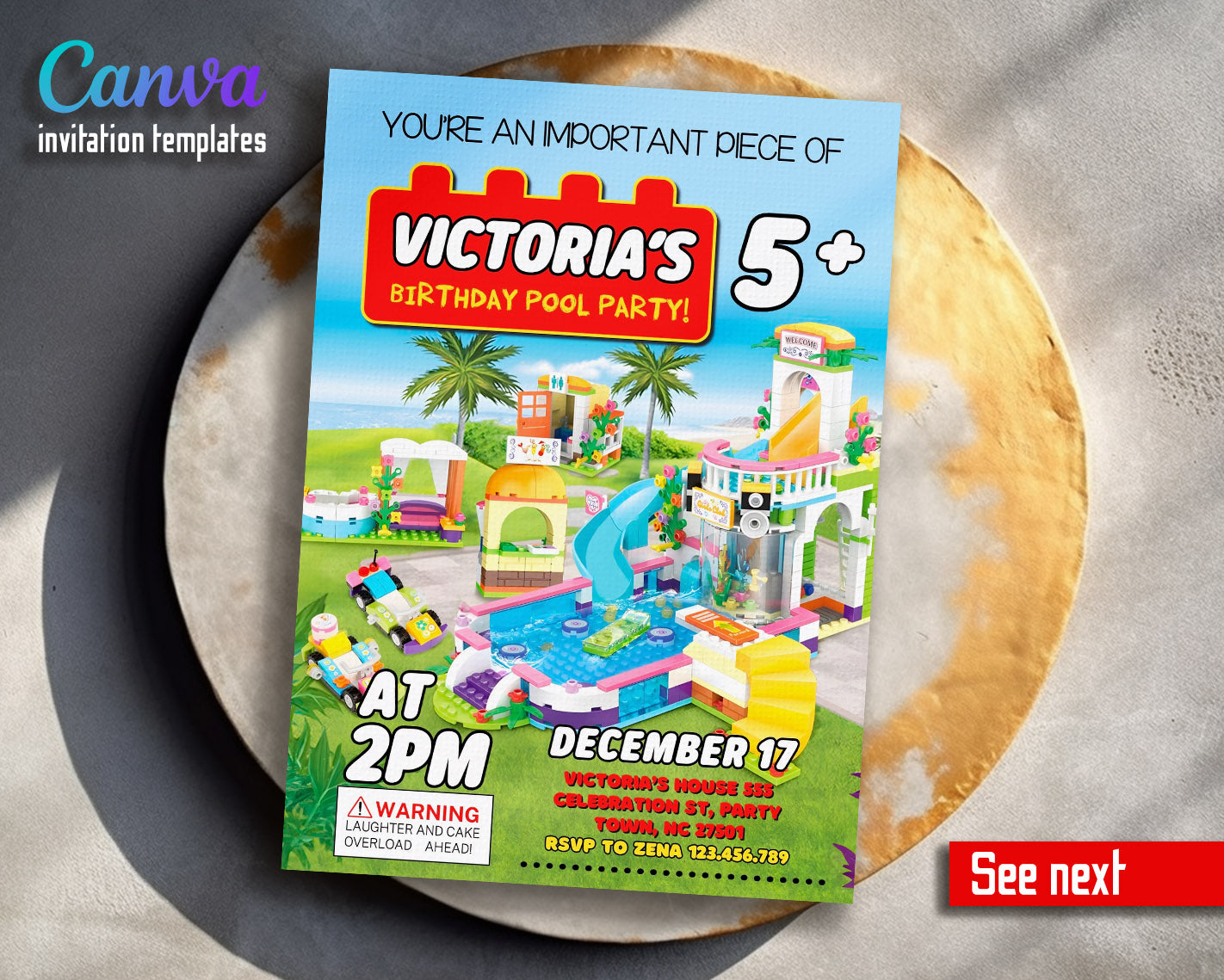 Lego Swimming Pool customizable invitation template | Share or Print | | OR377