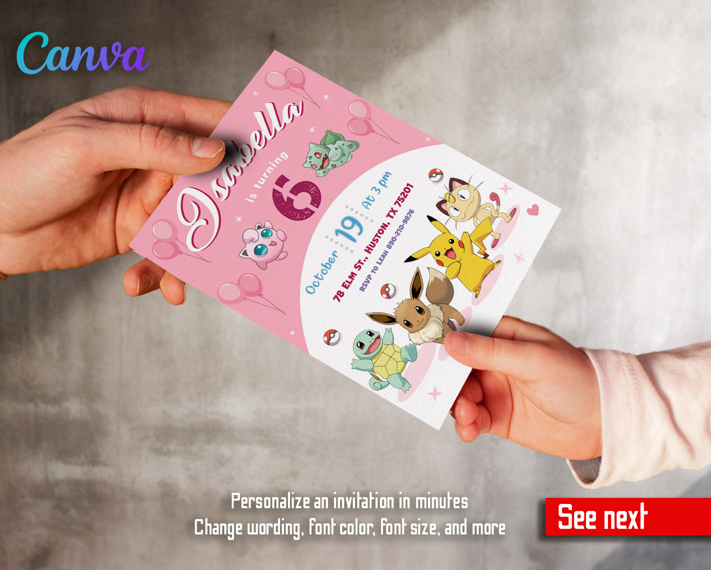 Pokemon Pikachu customizable invitation template | Share or Print | | DP617