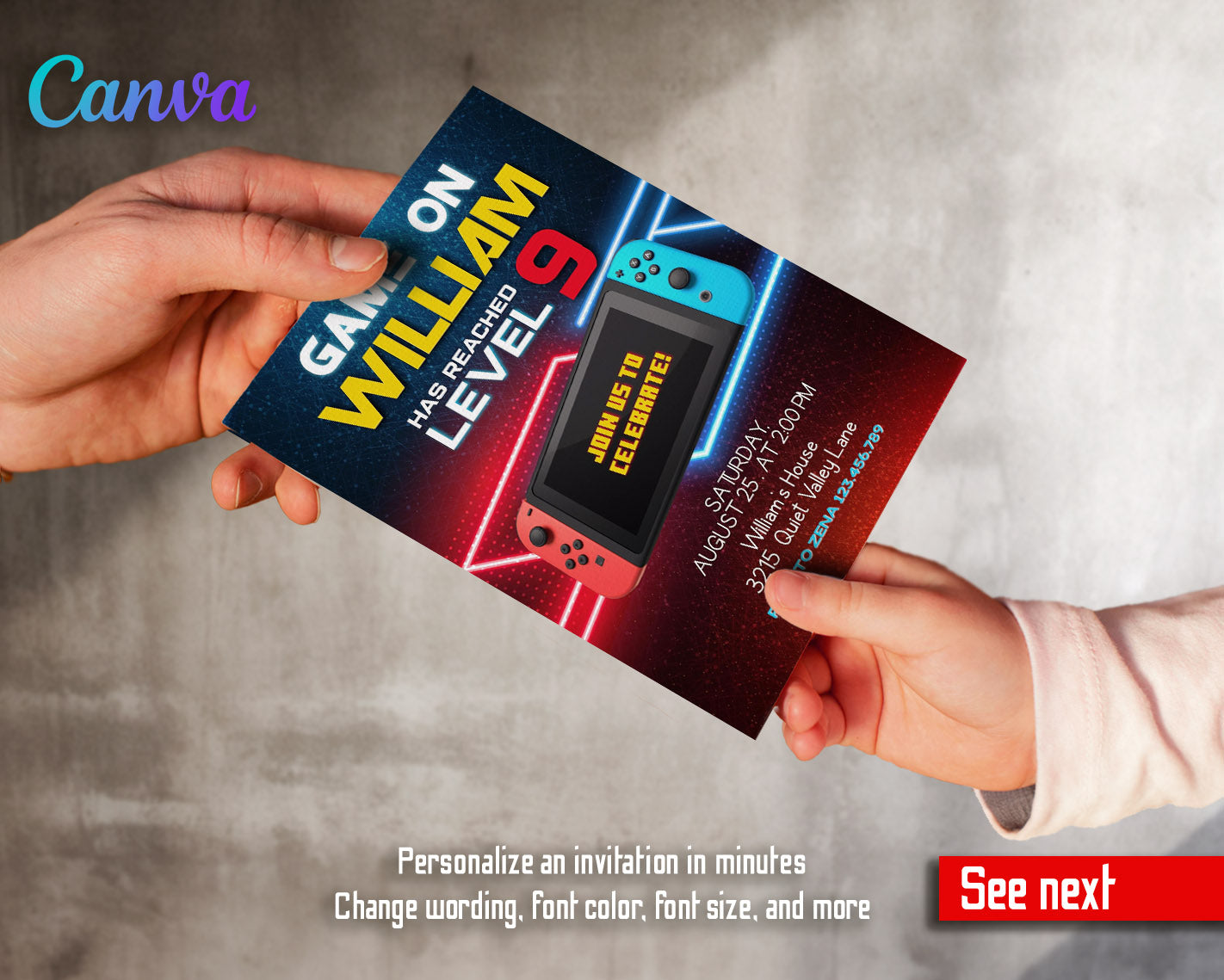 Nintendo Switch Gamer customizable invitation template | Share or Print | | HN859