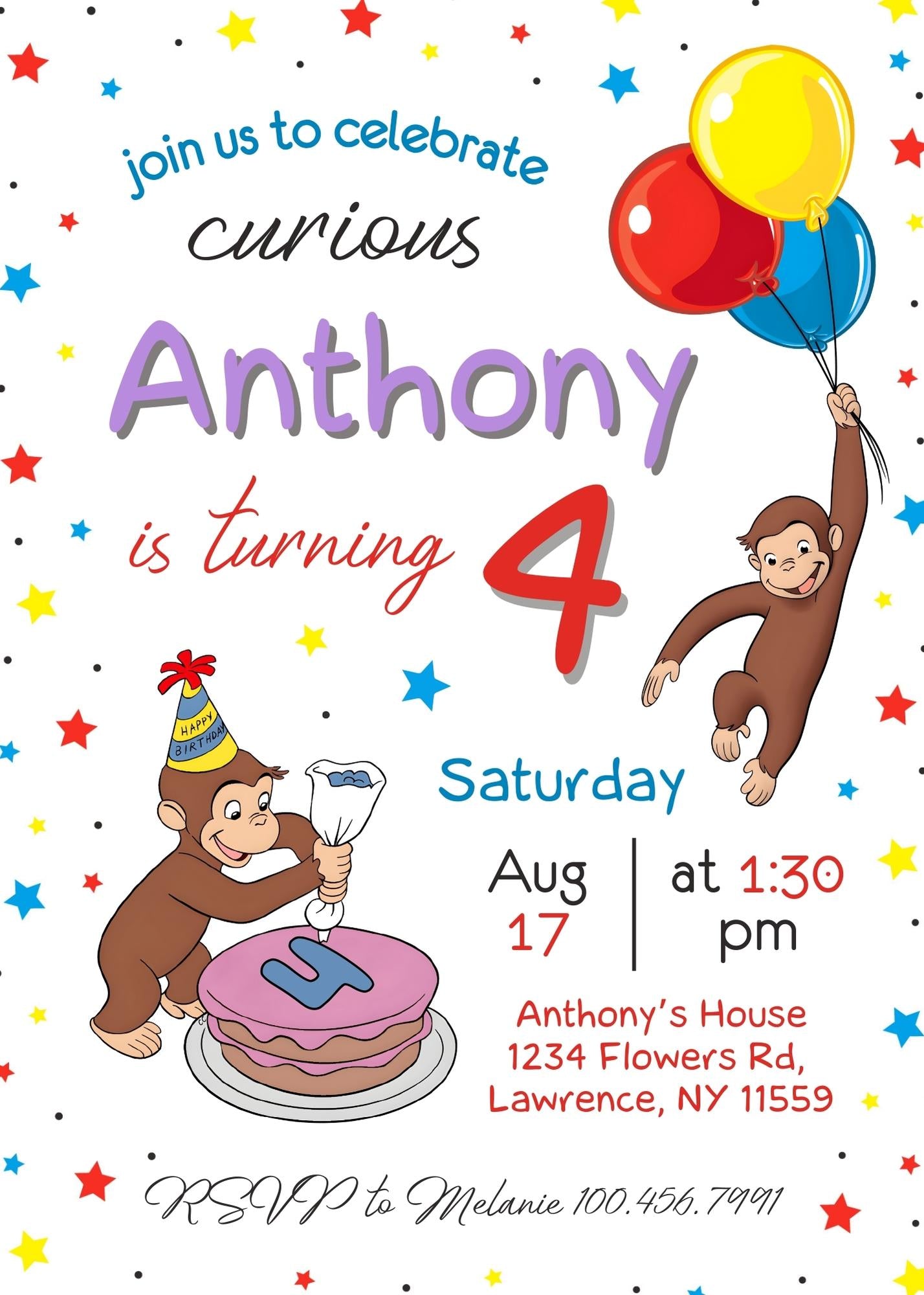 Curious George Monkey customizable invitation template | Share or Print | | FK325