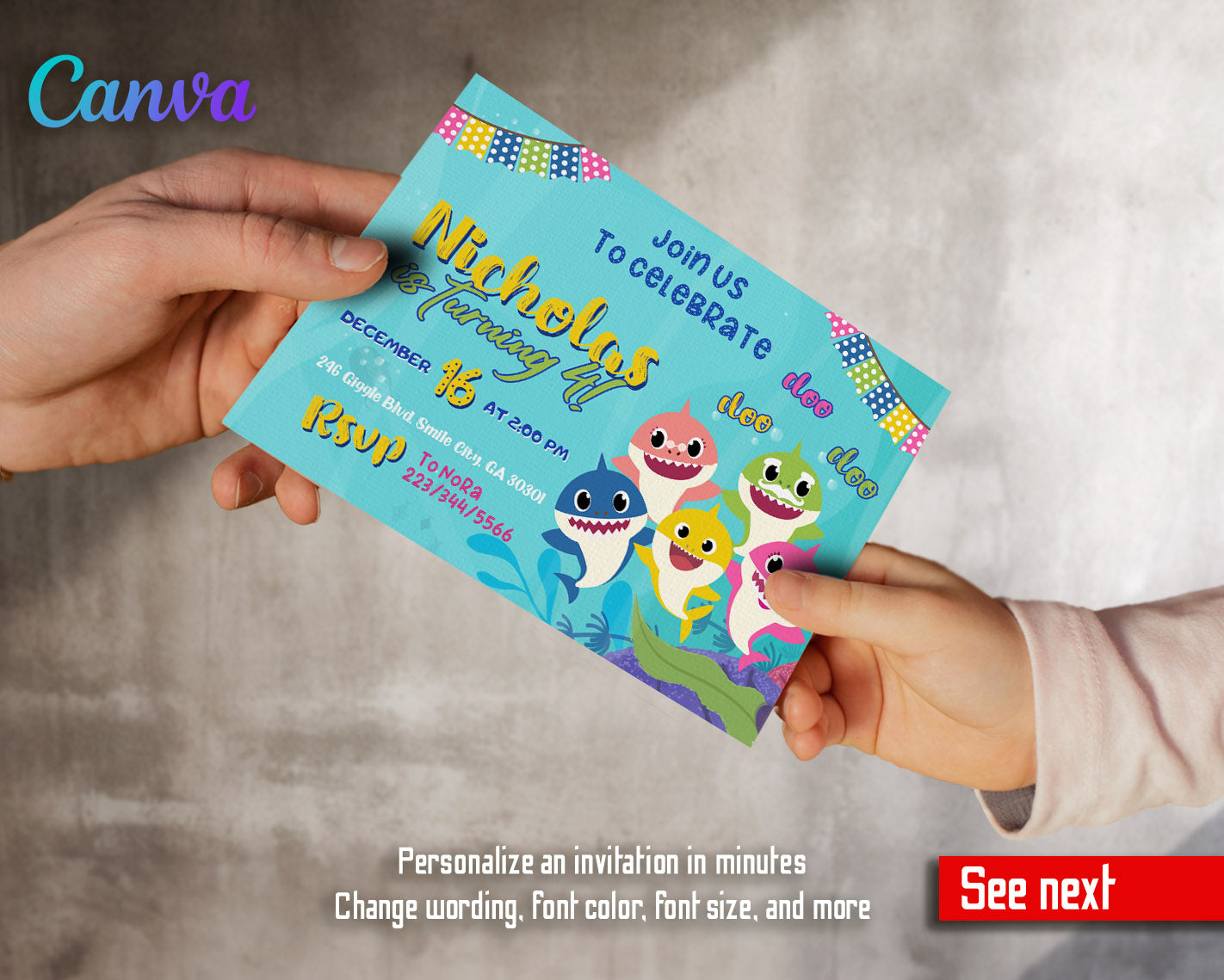 Baby Shark customizable invitation template | Share or Print | | UI058
