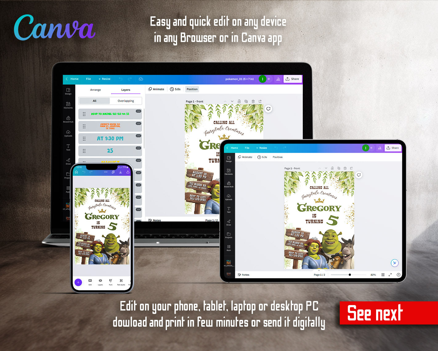 Shrek customizable invitation template | Share or Print | | TS557