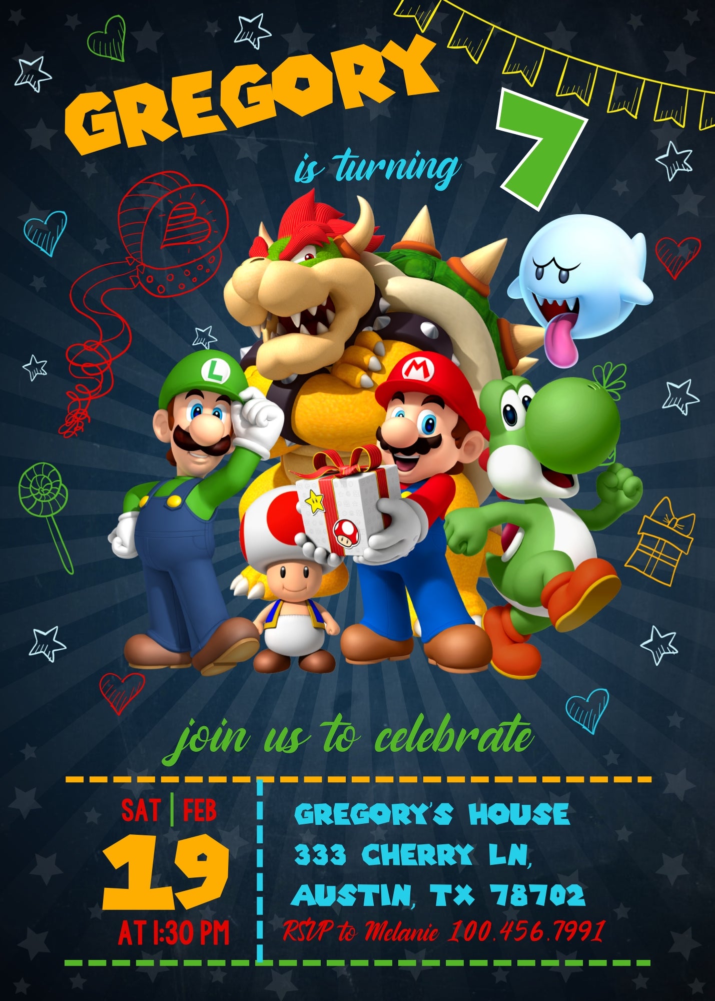 Super Mario Bros customizable invitation template | Share or Print | | FZ923