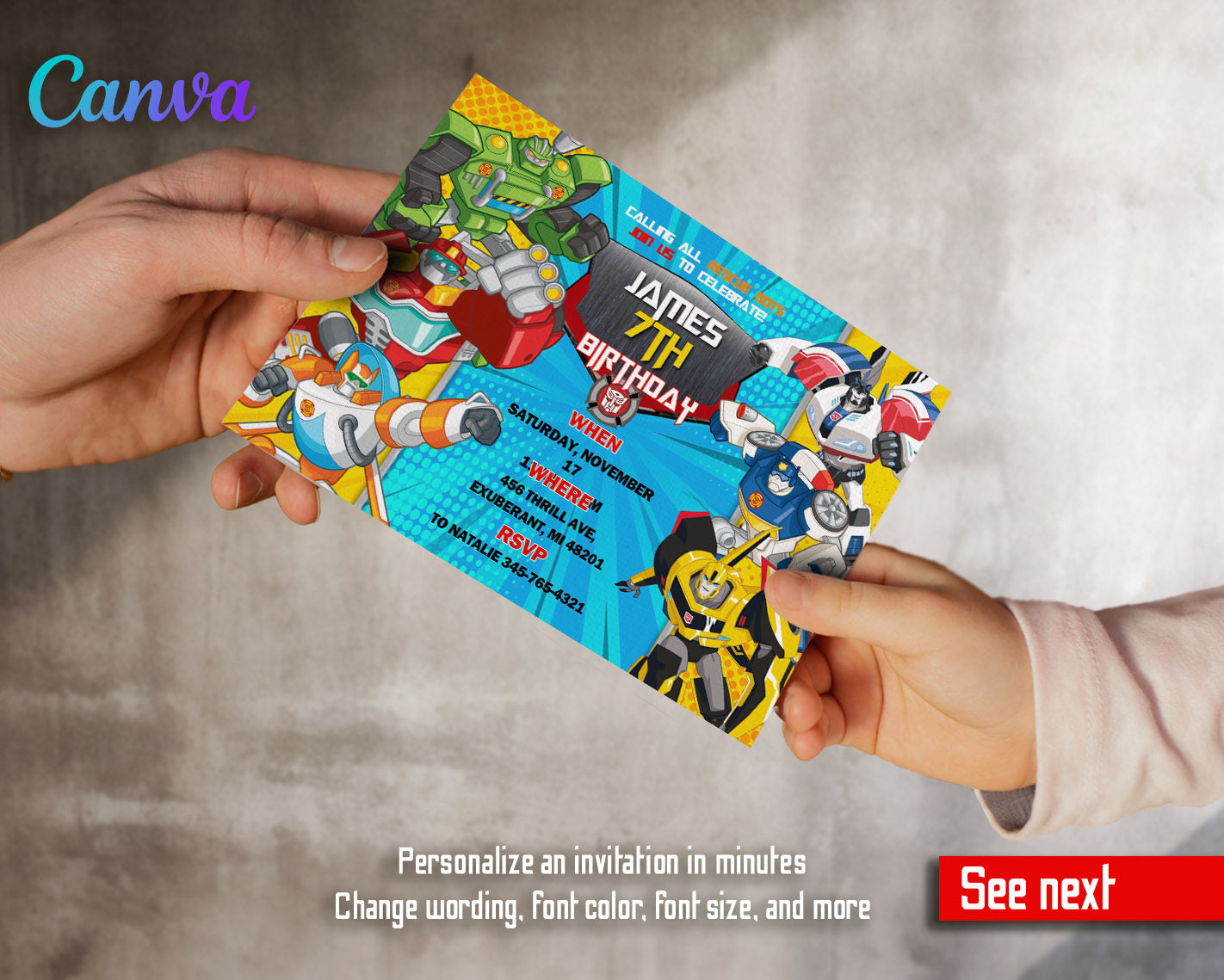 Transformers Rescue Bots customizable invitation template | Share or Print | boy | TX697