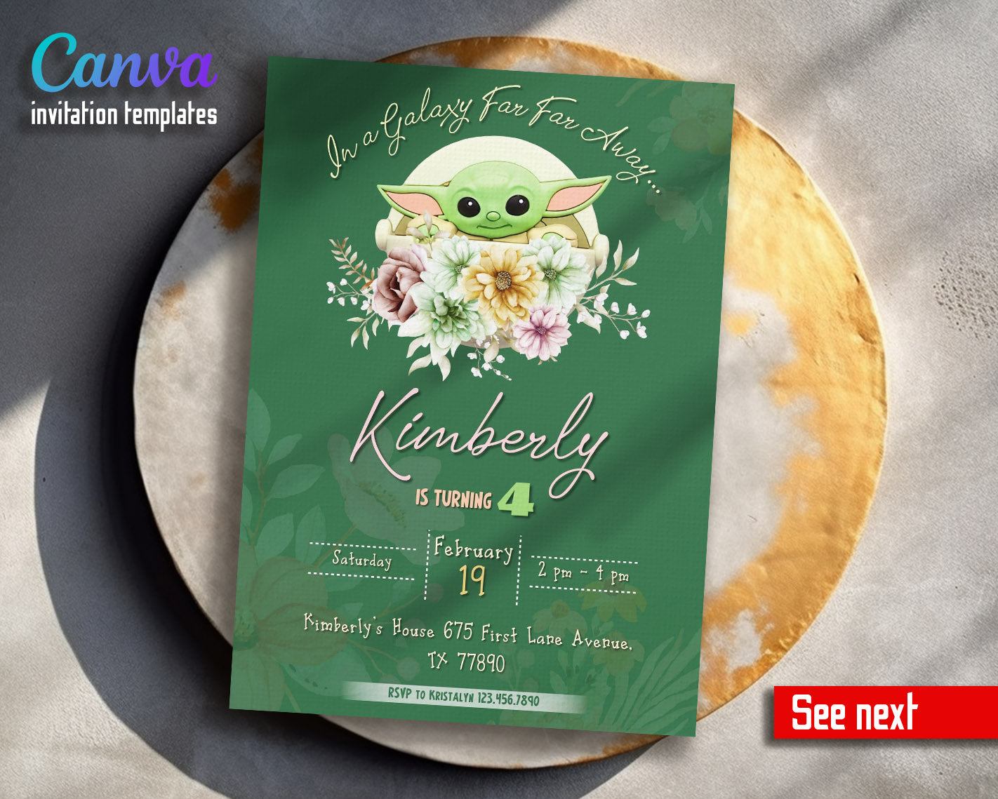Baby Yoda Grogu Star Wars Mandalorian customizable invitation template | Share or Print | boy | OG685