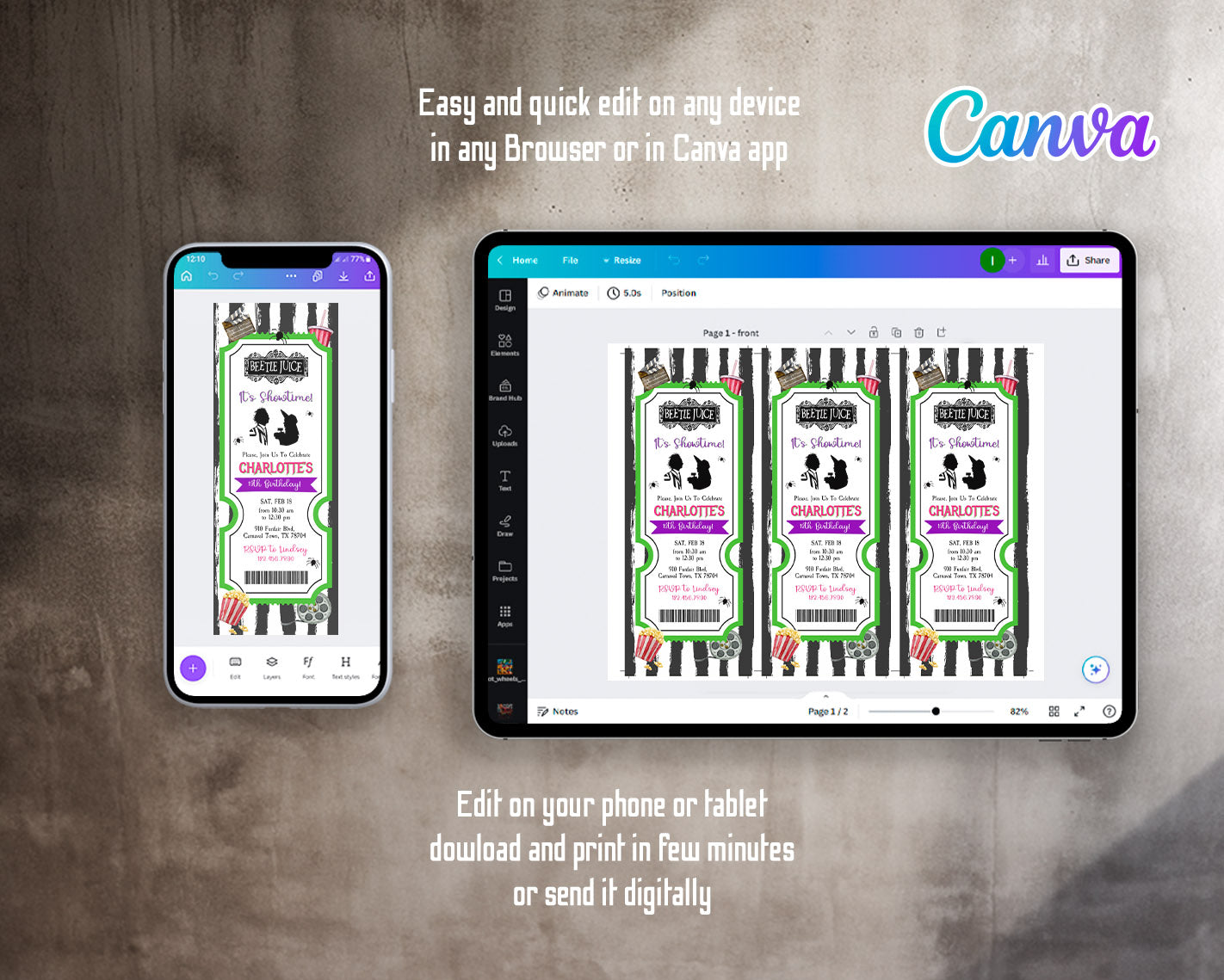 Beetlejuice Halloween customizable invitation template | Share or Print | | DQ795