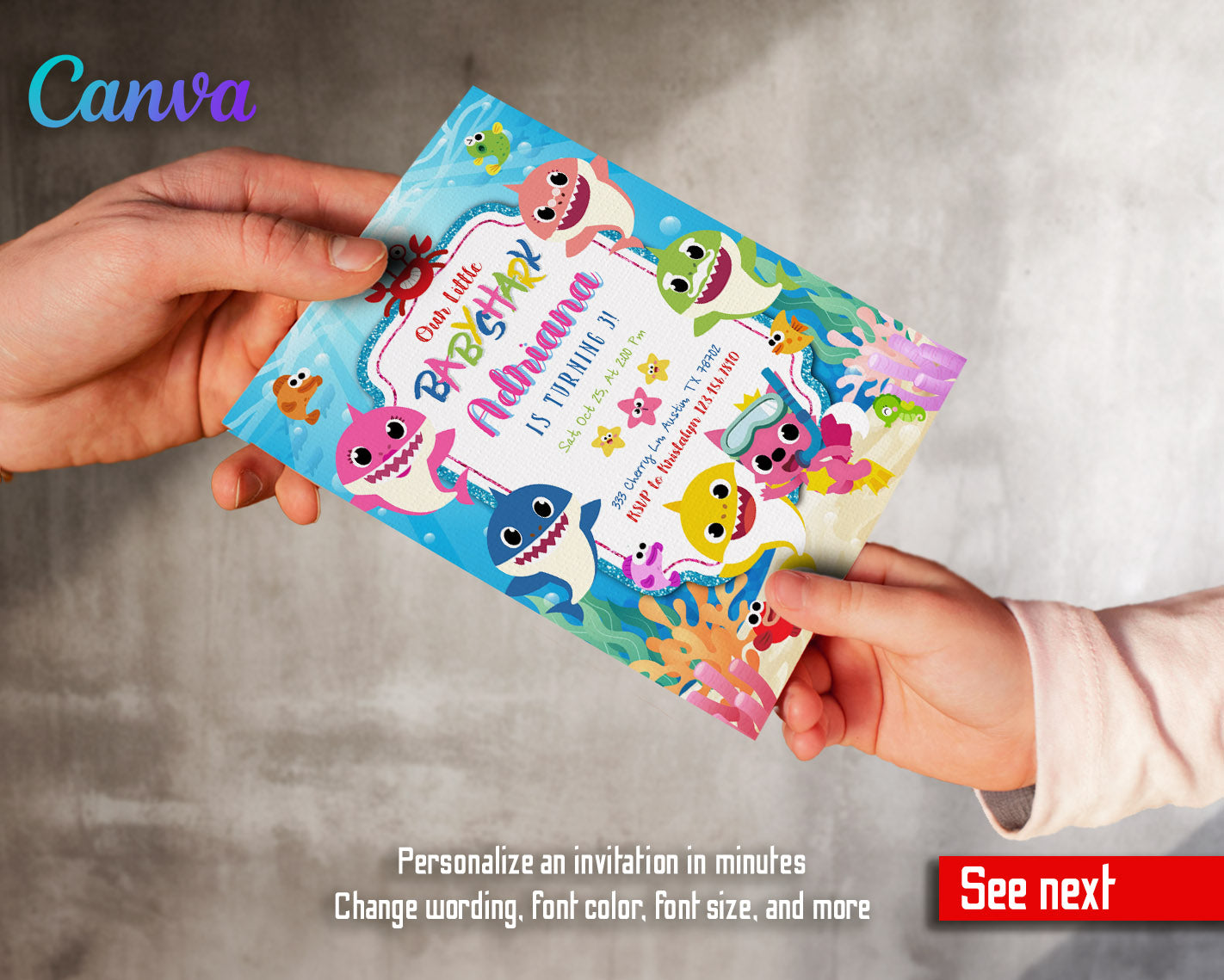 Baby Shark customizable invitation template | Share or Print | | UU809
