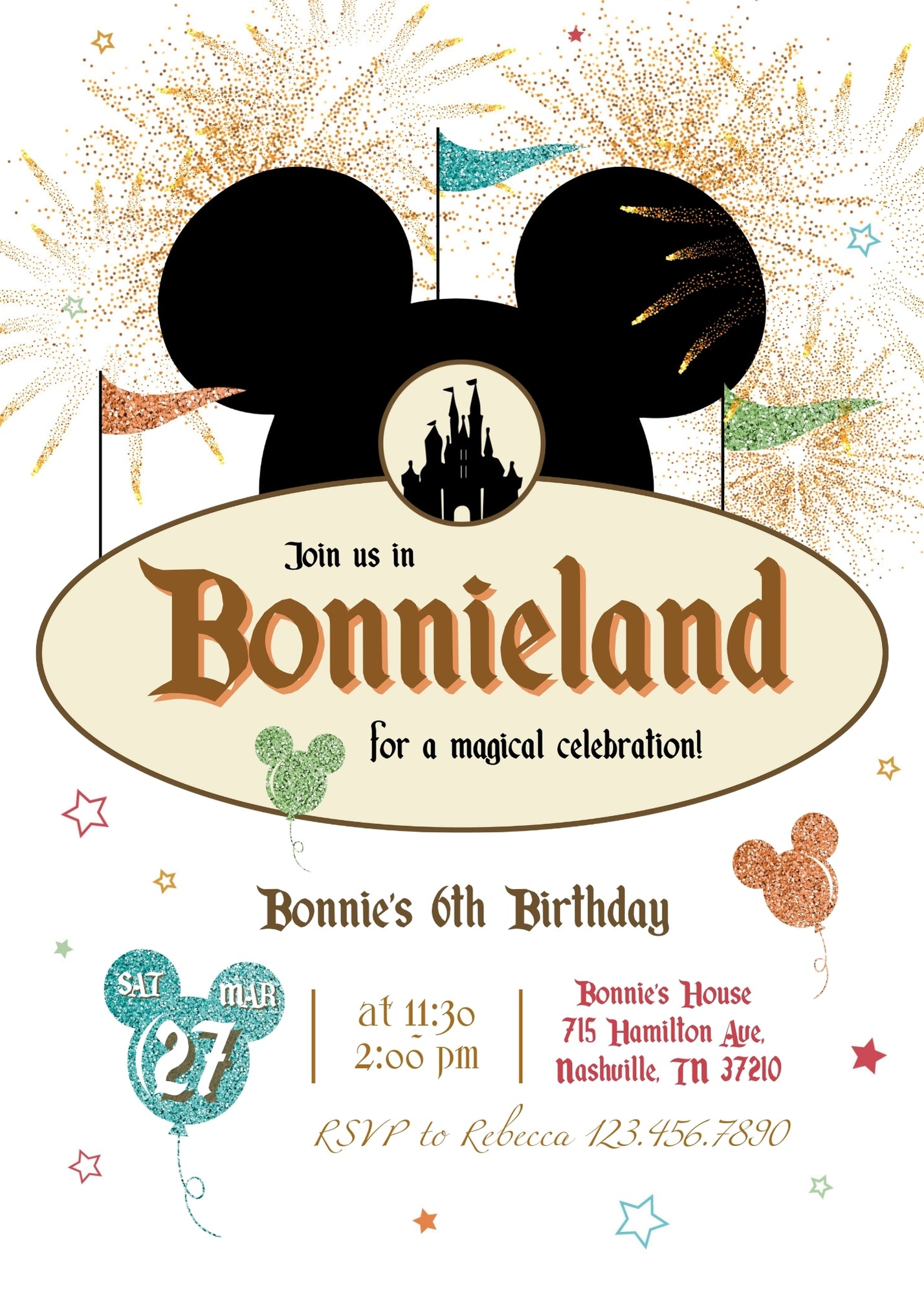 Disneyland customizable invitation template | Share or Print | girl | JQ437