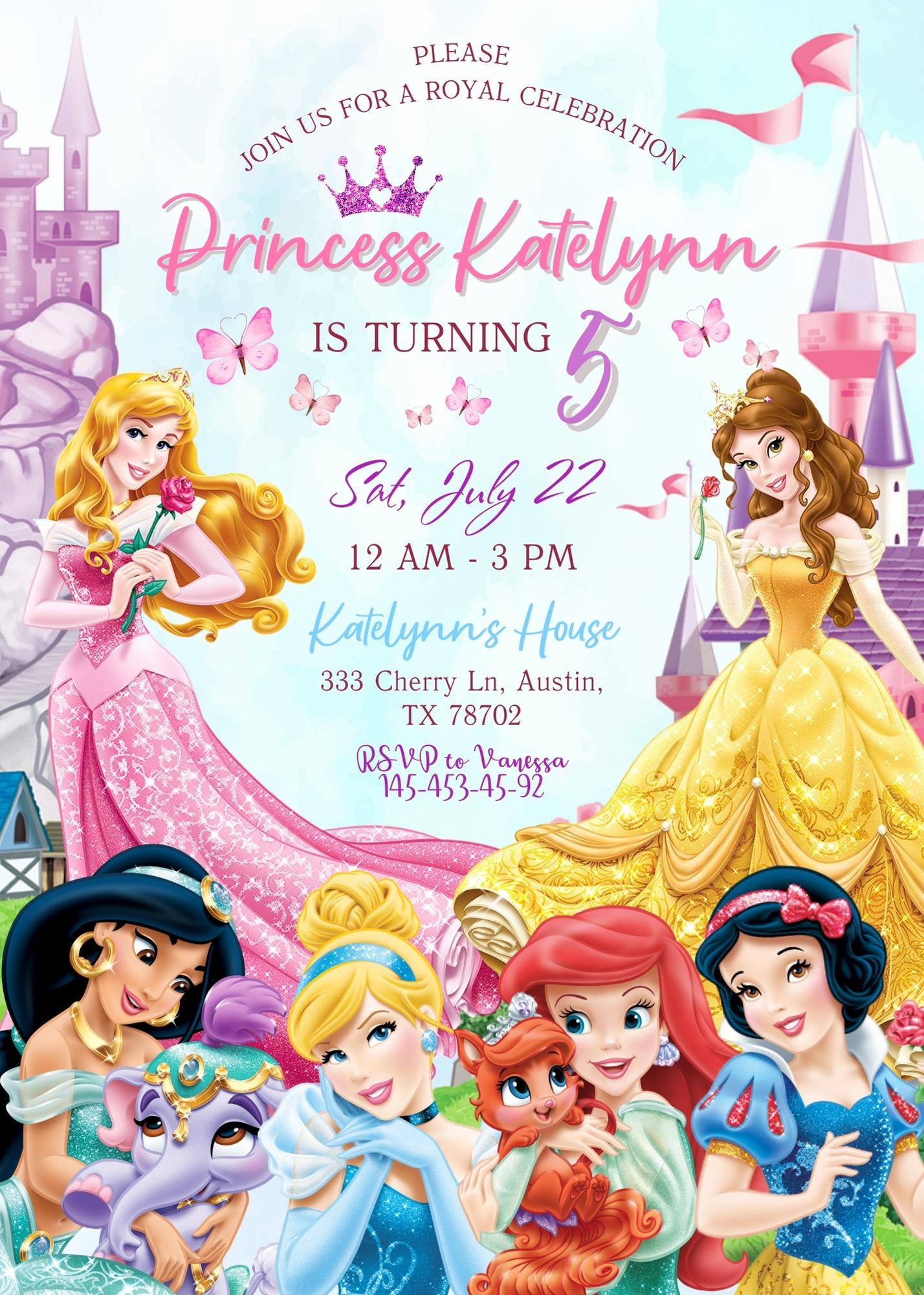 Disney Princess customizable invitation template | Share or Print | girl | PA173