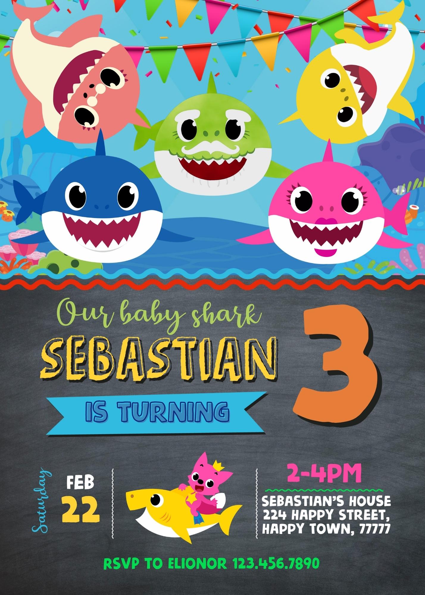 Baby Shark customizable invitation template | Share or Print | | AE066