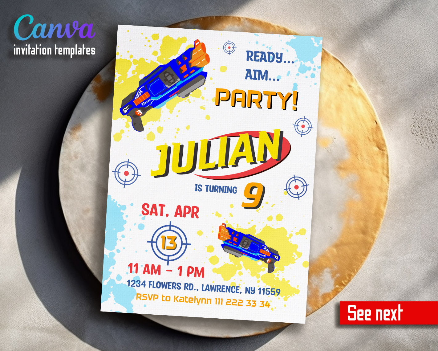 NERF Dart Wars customizable invitation template | Share or Print | boy | PQ711