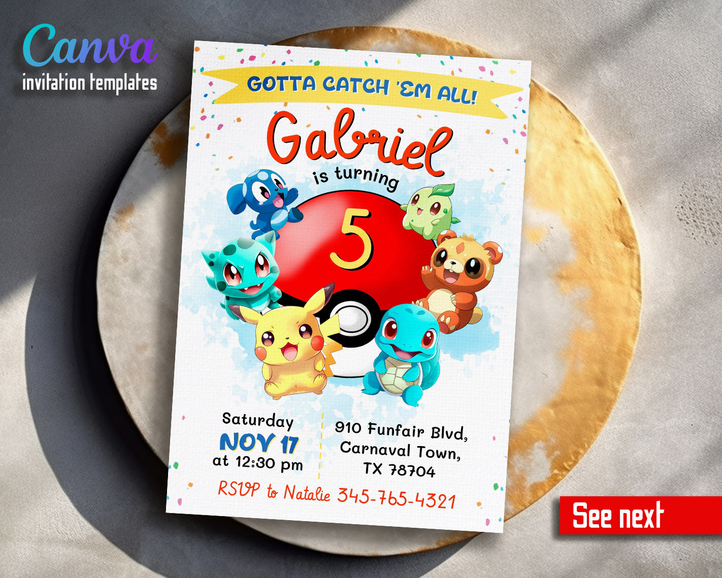 Pokemon Pikachu customizable invitation template | Share or Print | | OA306