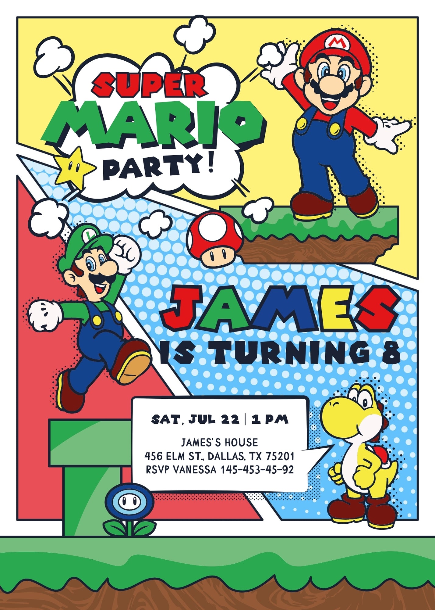 Super Mario Bros customizable invitation template | Share or Print | | QX397