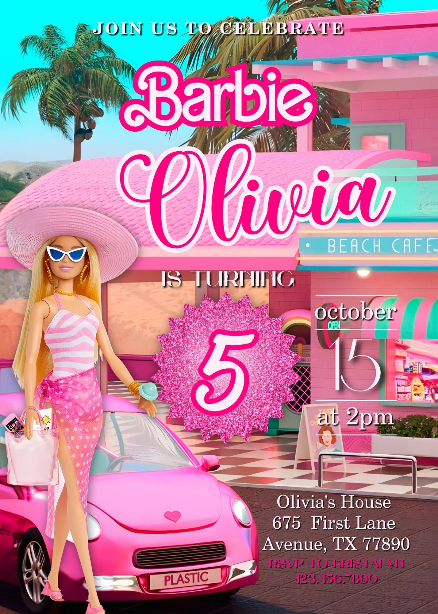 Barbie Pink customizable invitation template | Share or Print | girl | RV660