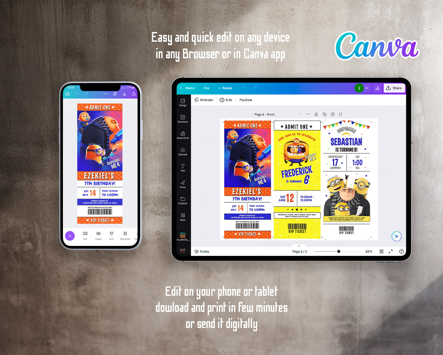 Despicable Me Minions customizable invitation template | Share or Print | | GL790