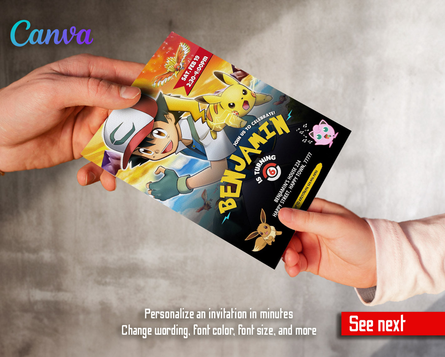 Pokemon Pikachu customizable invitation template | Share or Print | | RL851