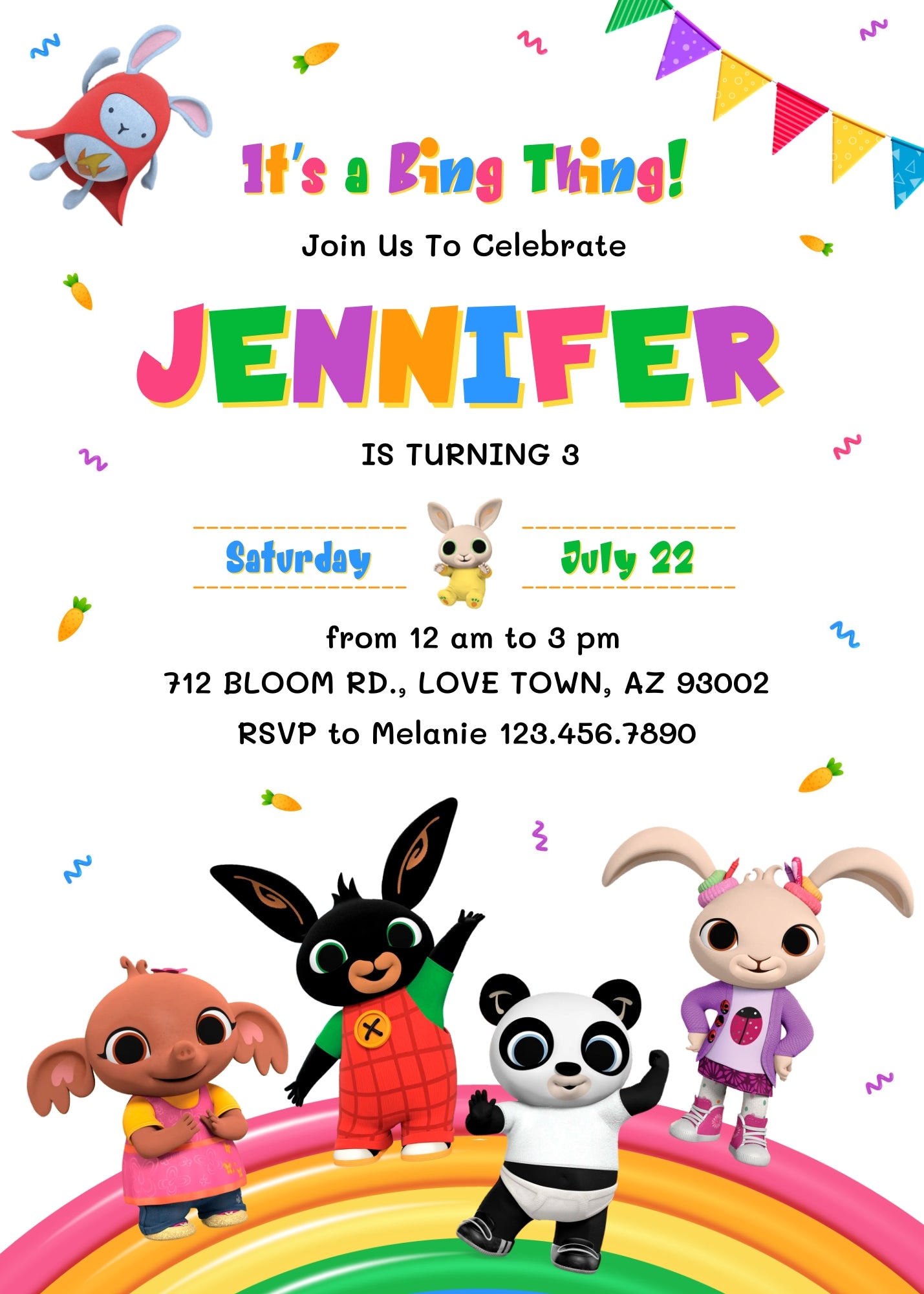 Bing Bunny customizable invitation template | Share or Print | | LV049