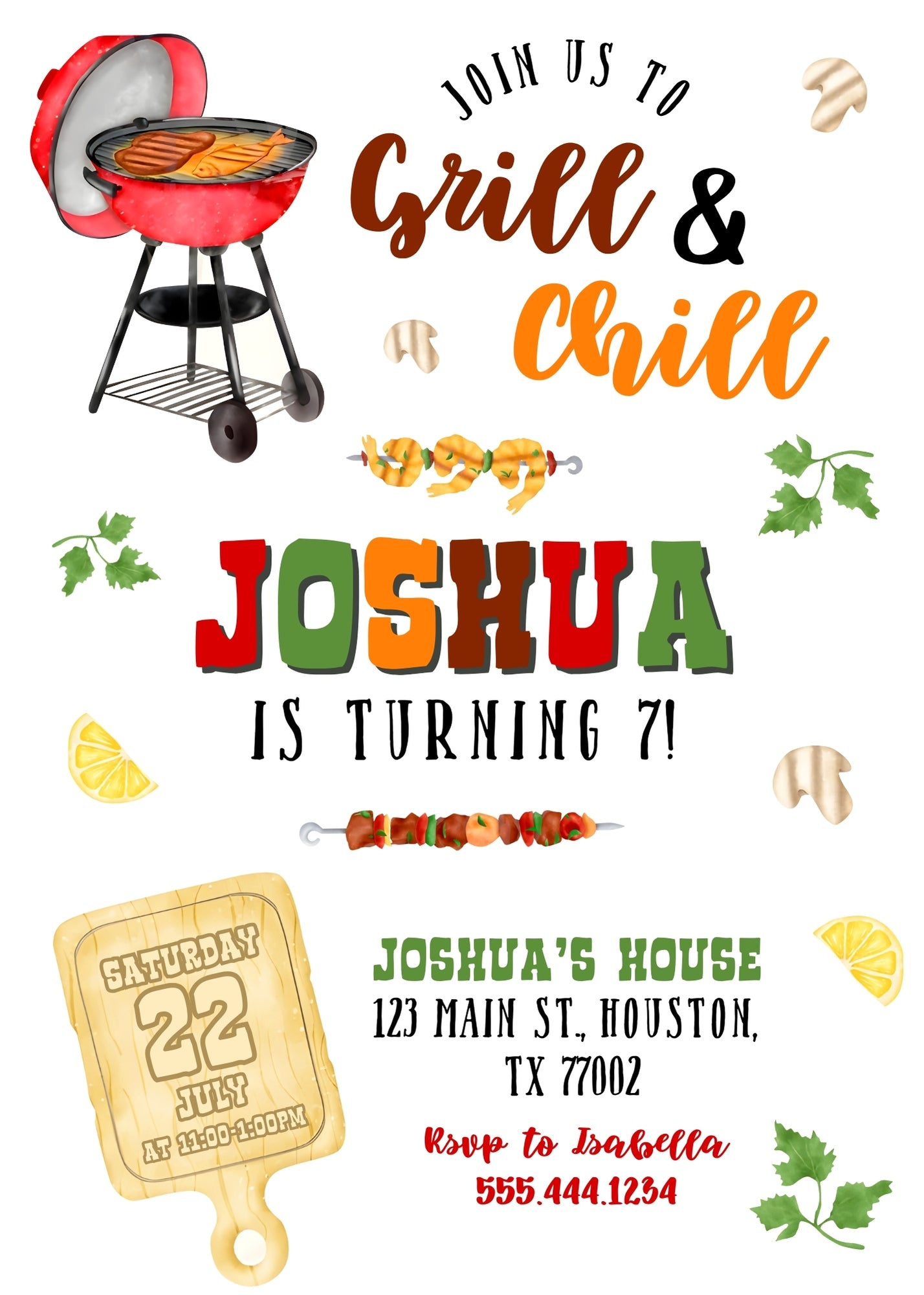 Grill Chill Bbq customizable invitation template | Share or Print | | GU833
