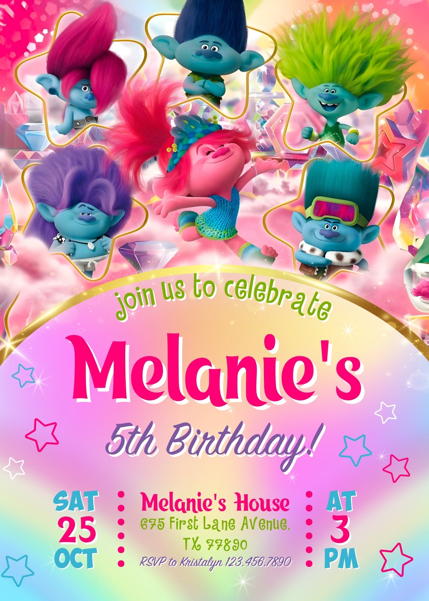 Trolls Poppy customizable invitation template | Share or Print | | ZY030