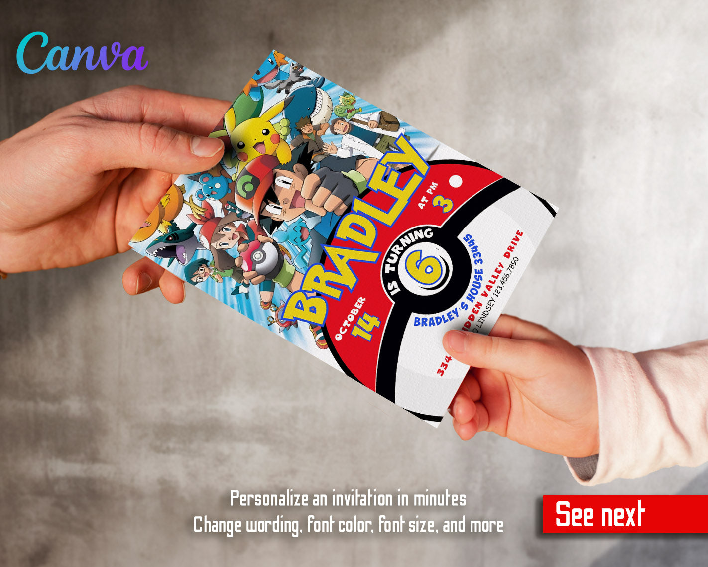 Pokemon Pikachu customizable invitation template | Share or Print | | SC211