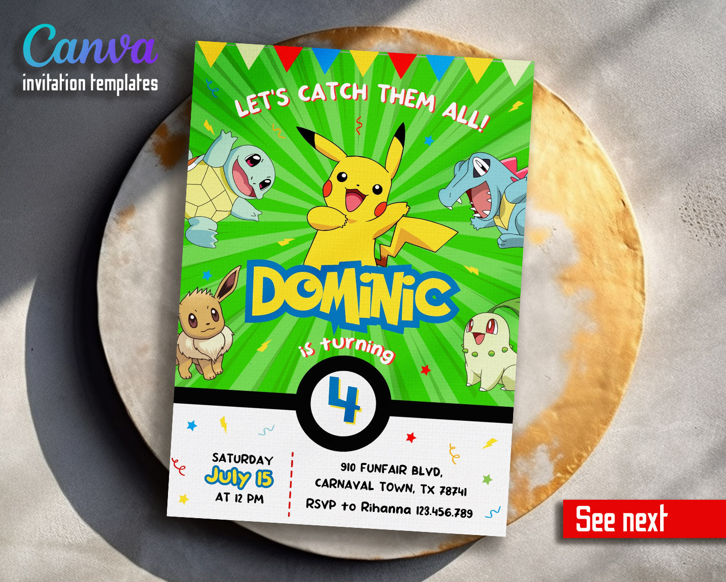 Pokemon Pikachu customizable invitation template | Share or Print | | UO175