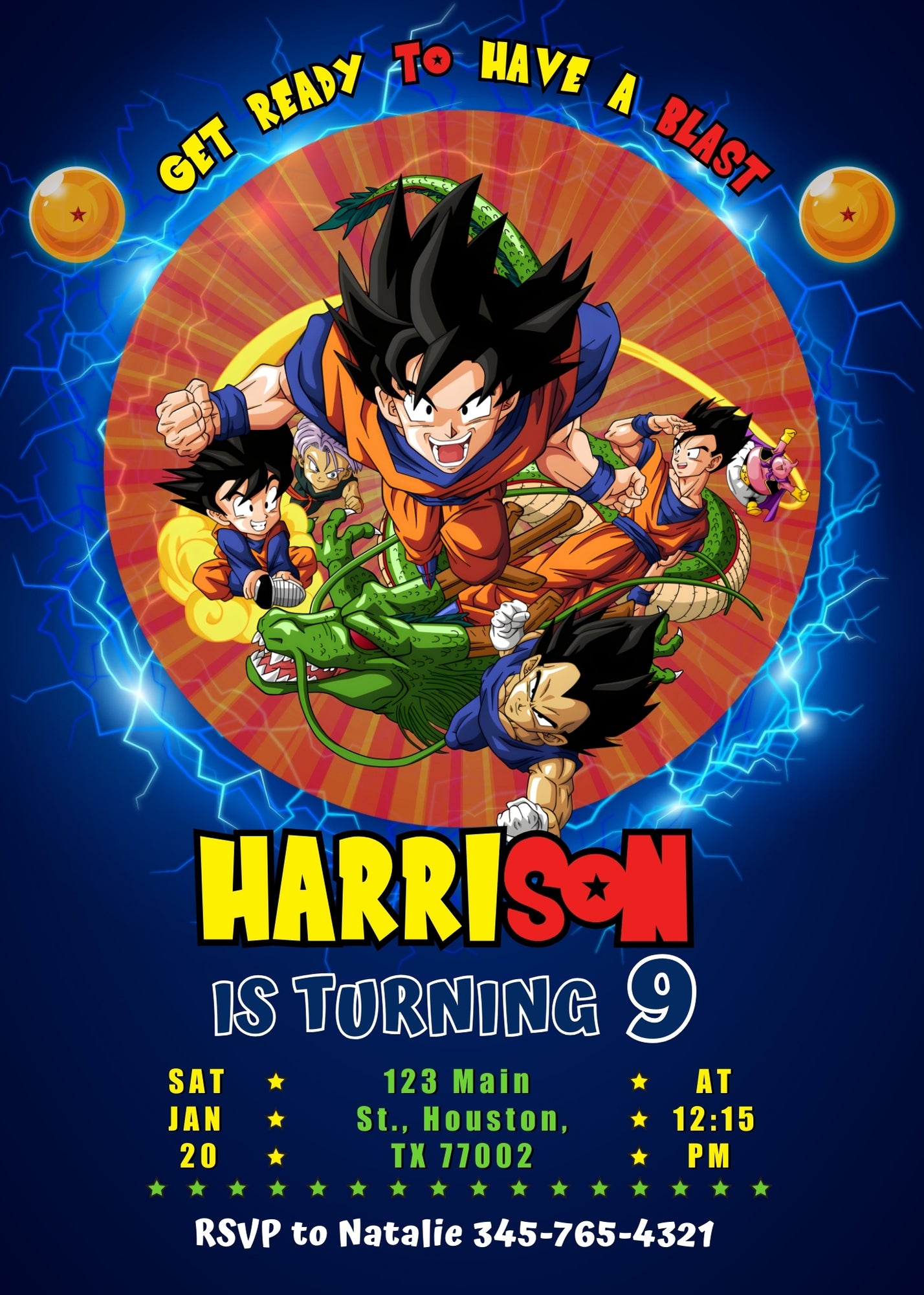 Dragon Ball Z Anime customizable invitation template | Share or Print | boy | PI918