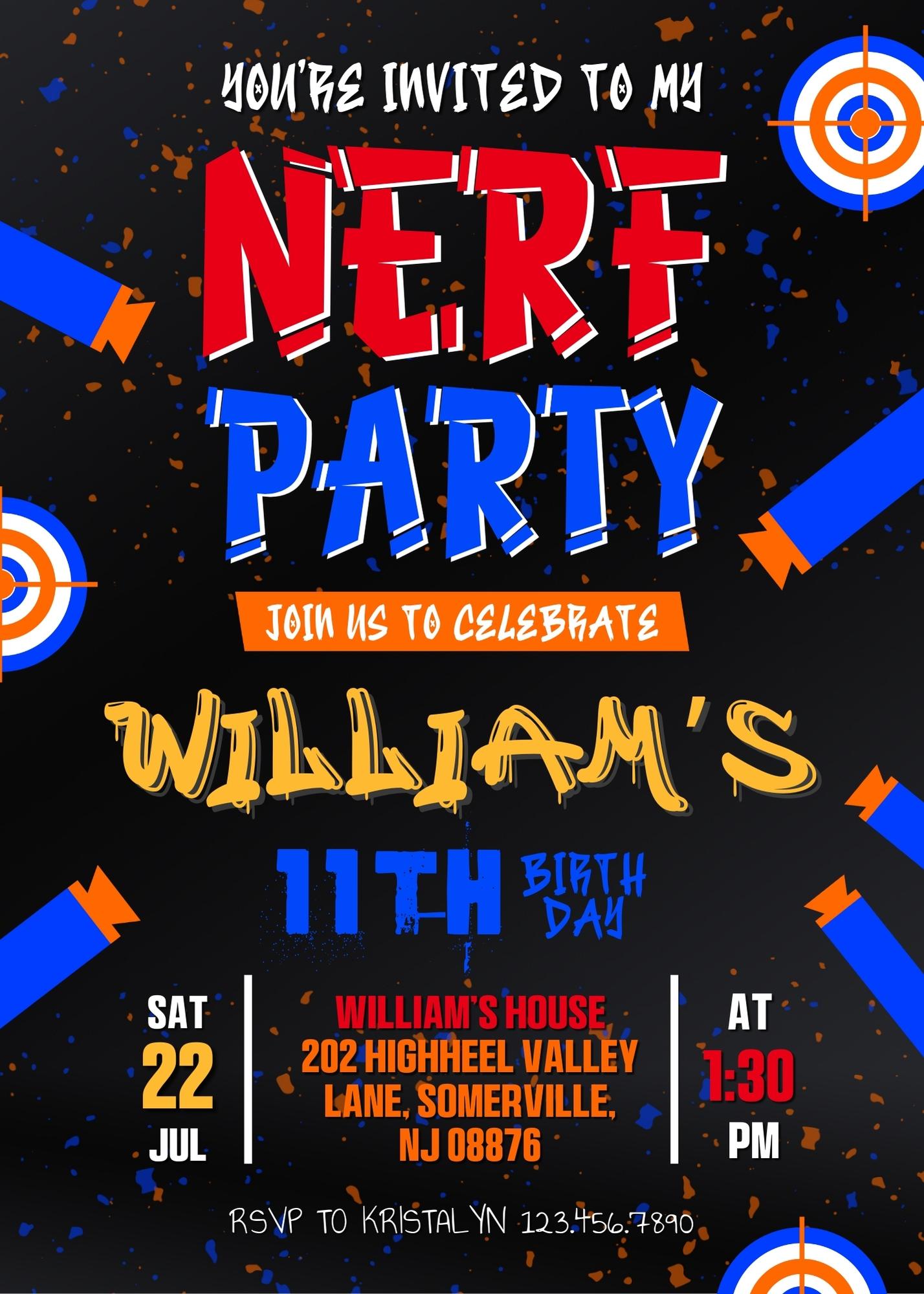 NERF Dart Wars customizable invitation template | Share or Print | boy | ZJ481