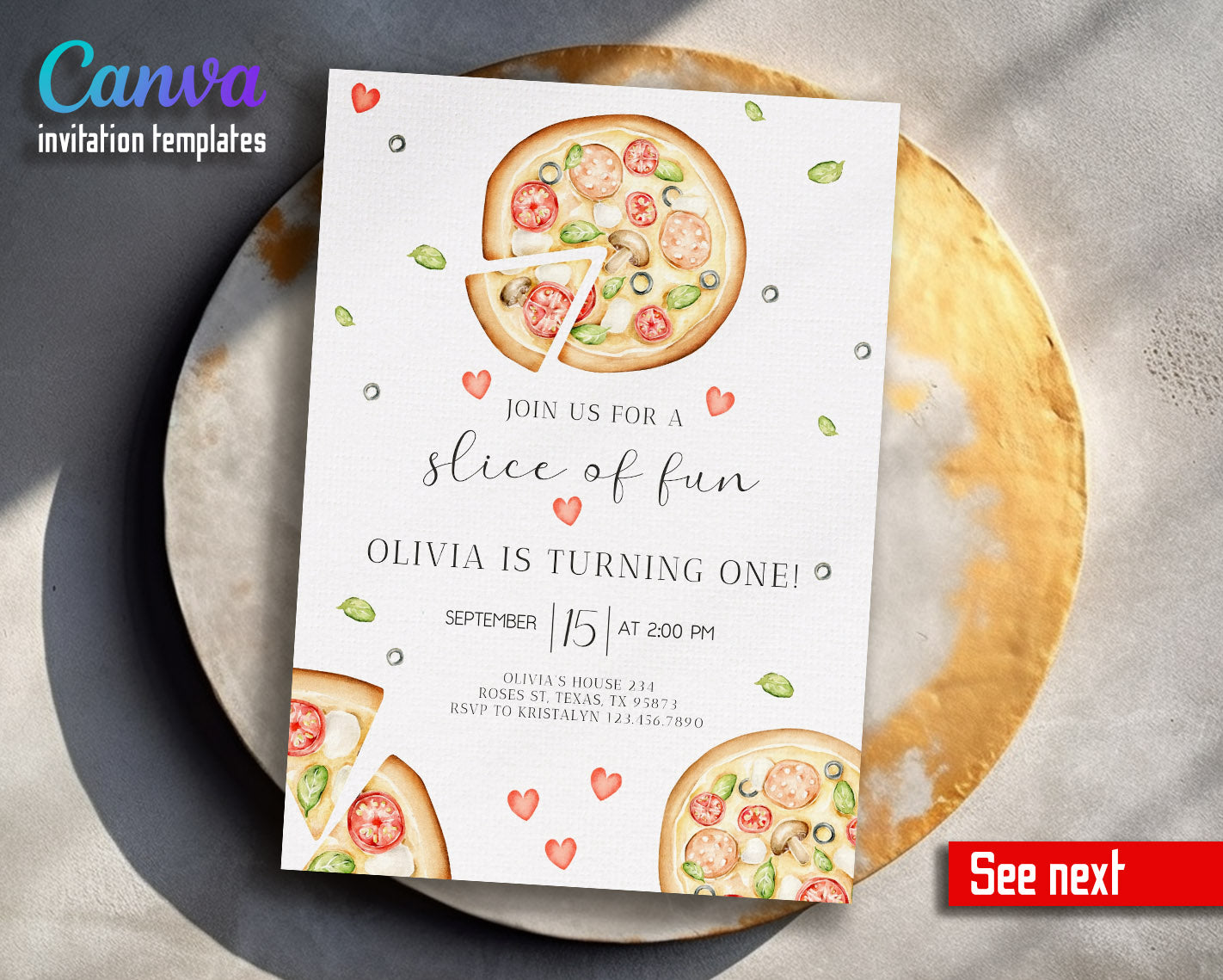Pizza 1st Party customizable invitation template | Share or Print | | UJ513