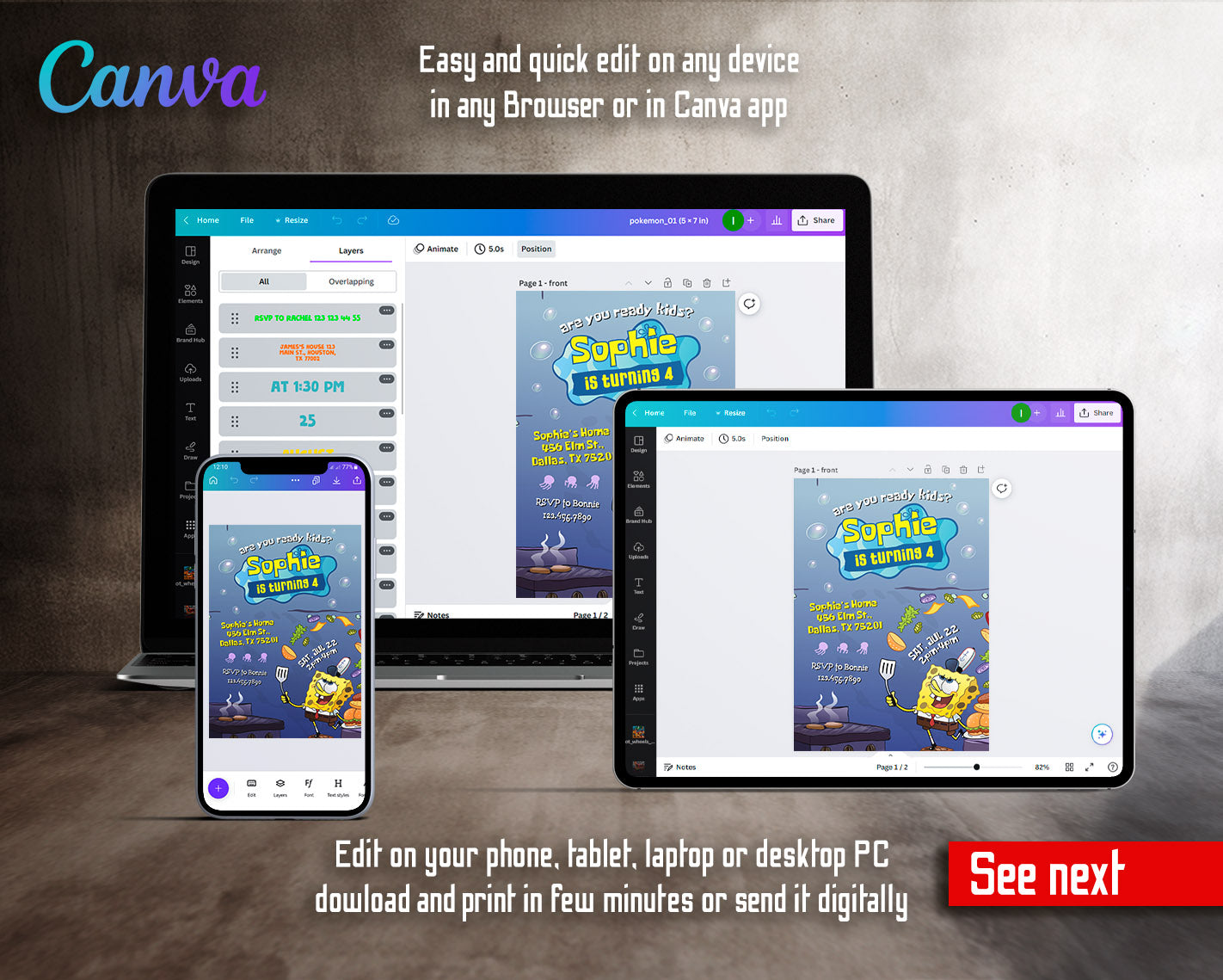 SpongeBob SquarePant customizable invitation template | Share or Print | | XJ750