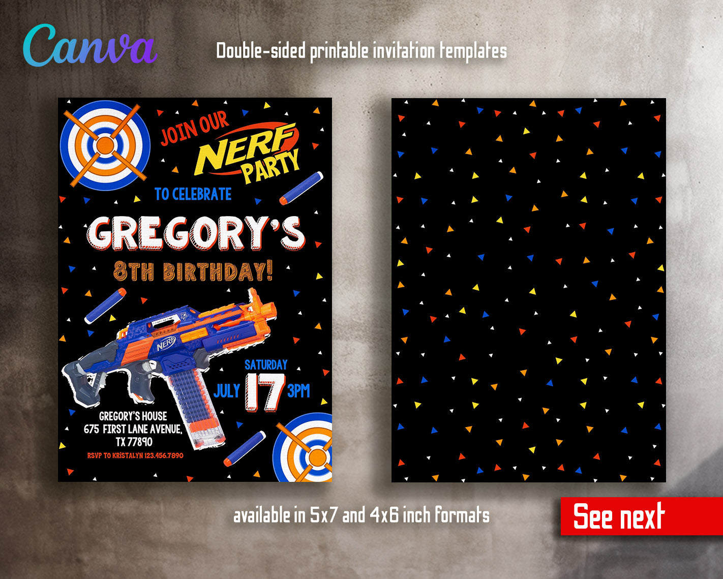 NERF Dart Wars customizable invitation template | Share or Print | boy | TN126