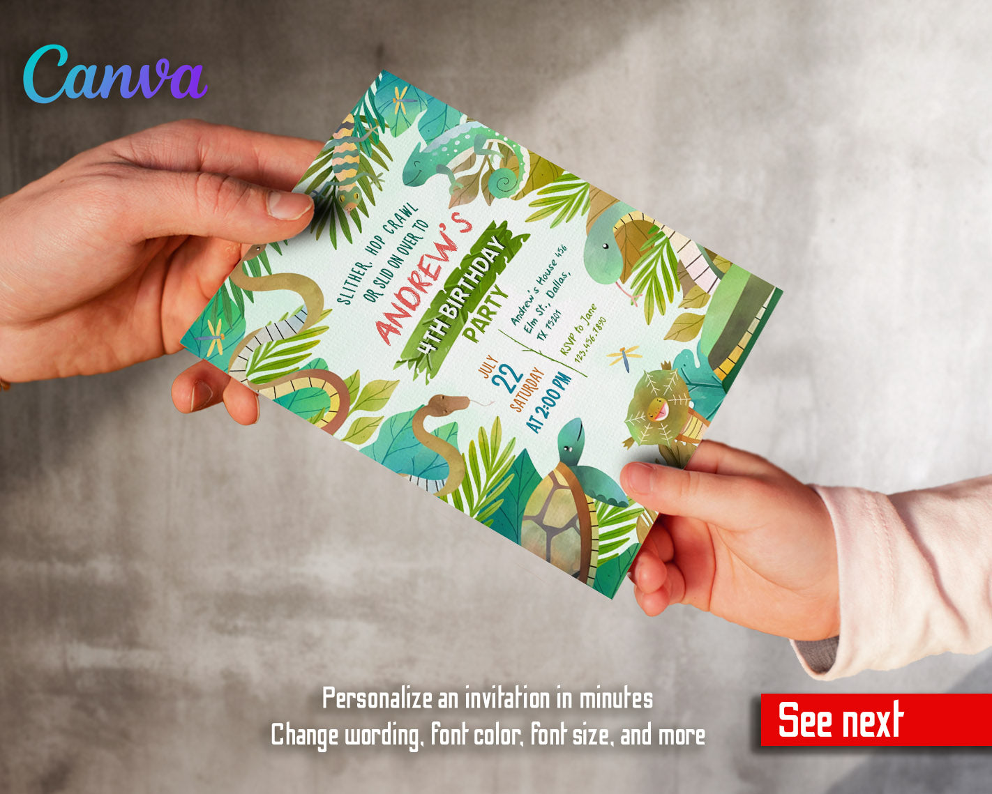 Reptile Lizard Snake customizable invitation template | Share or Print | | HI673