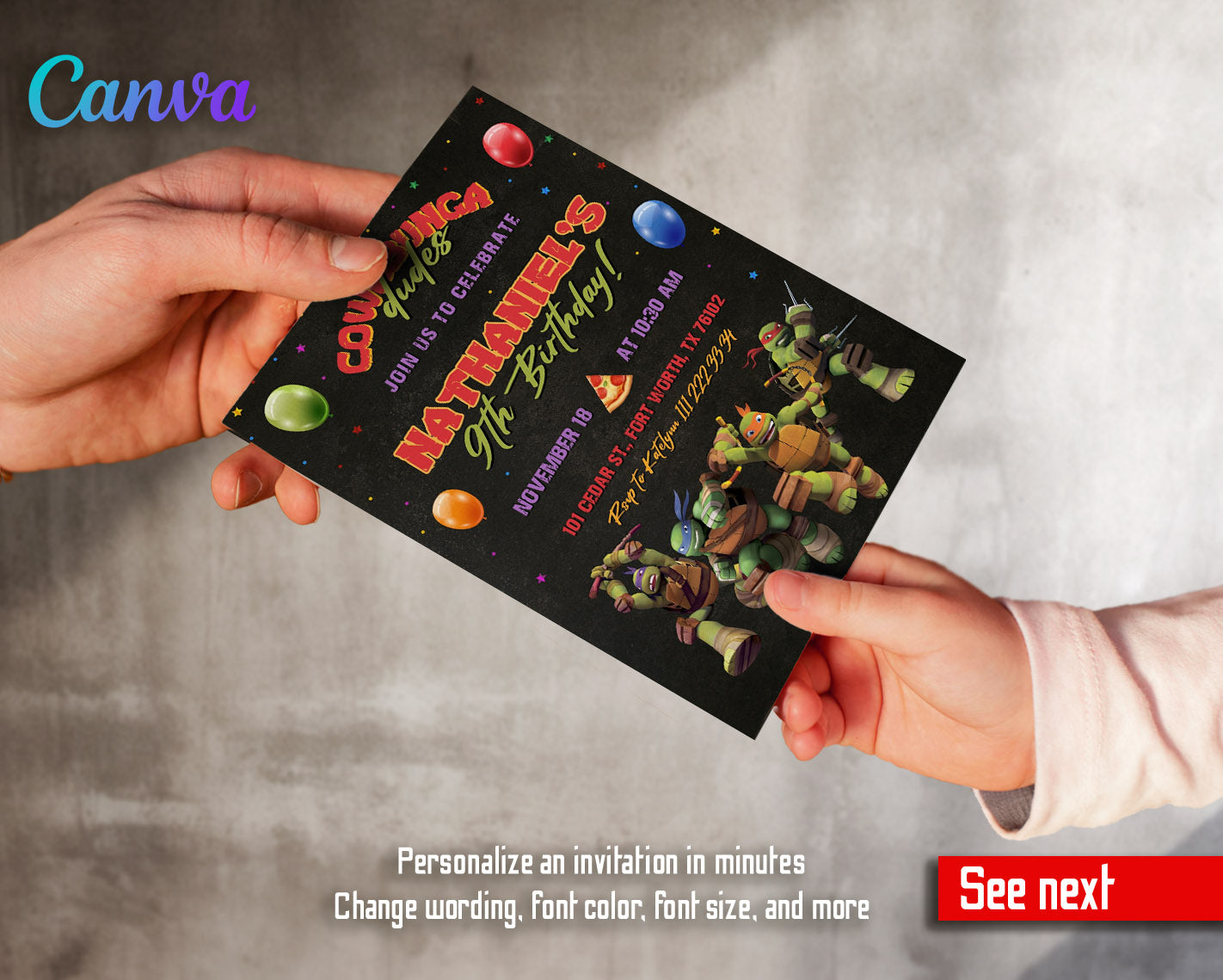 Teenage Mutant Ninja Turtles customizable invitation template | Share or Print | boy | CO750