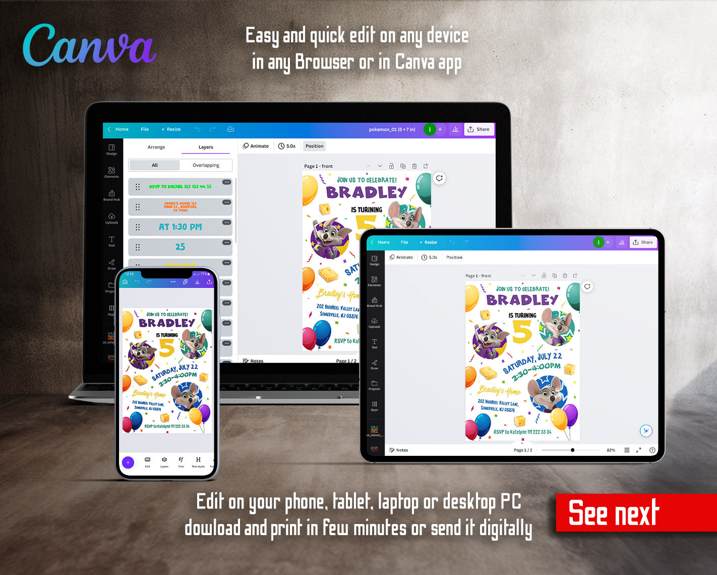 Chuck E. Cheese customizable invitation template | Share or Print | | GK379