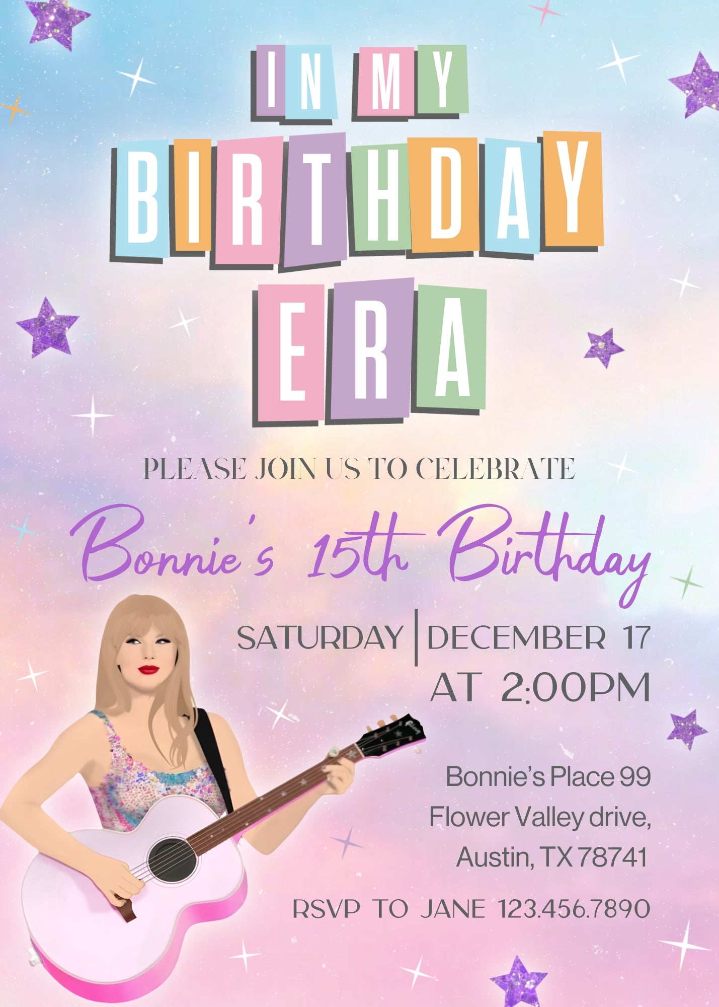 Taylor Swift Eras Tour customizable invitation template | Share or Print | girl | QG442