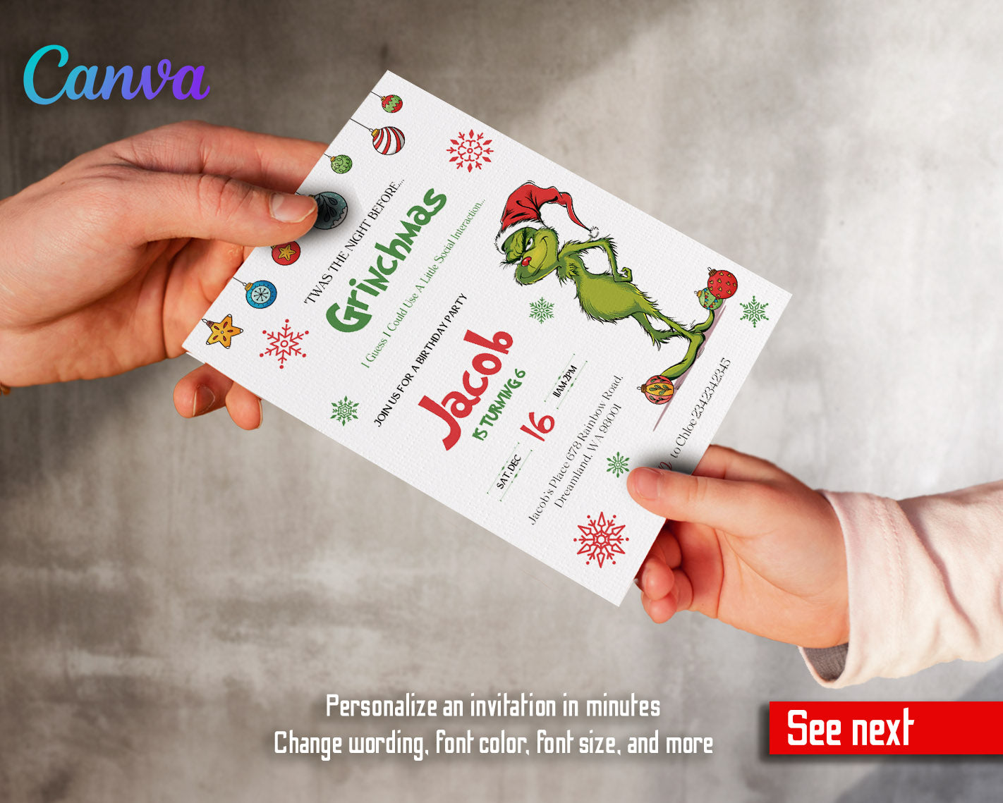 The Grinch Merry Grinchmas customizable invitation template | Share or Print | | LE302