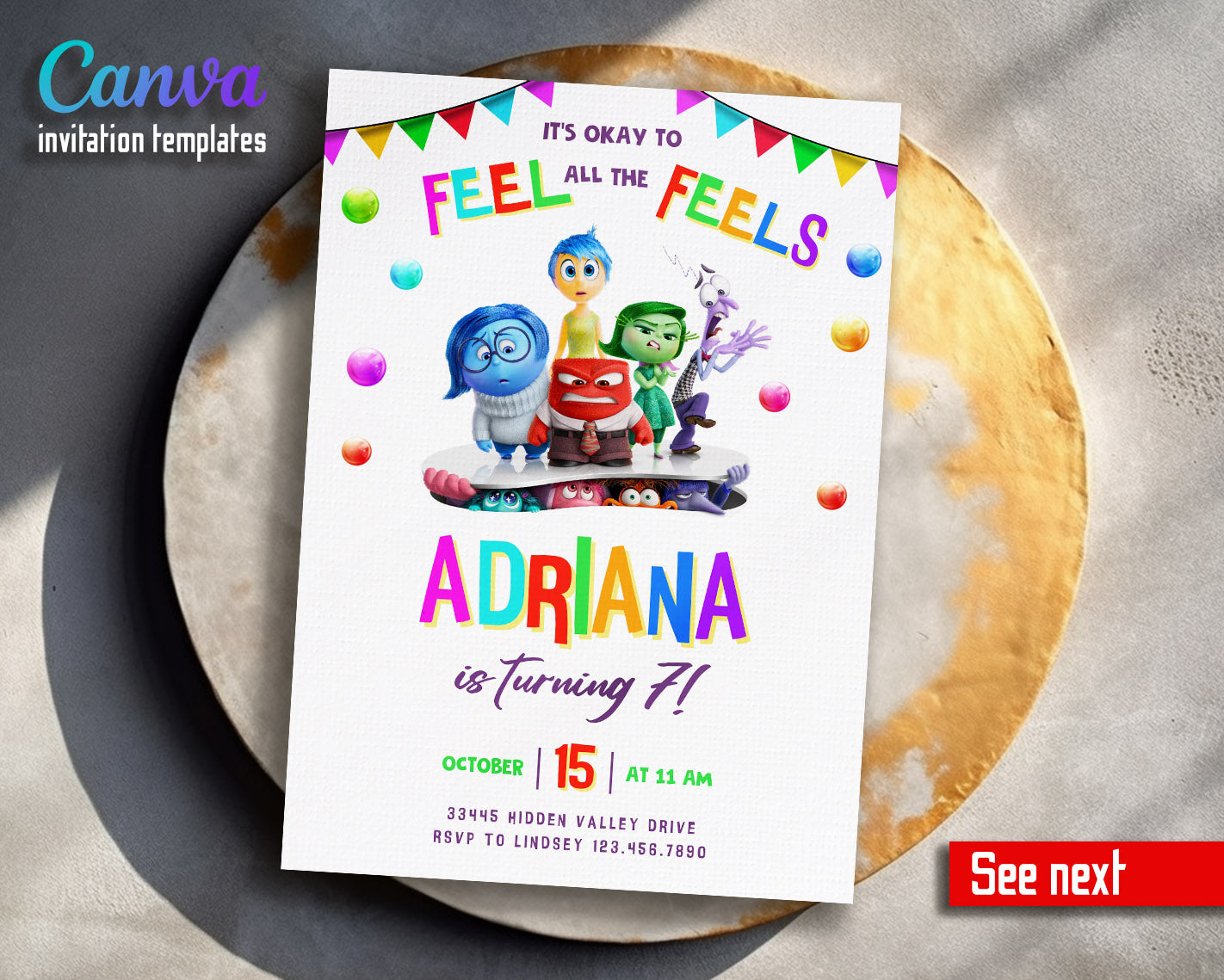 Inside Out 2 customizable invitation template | Share or Print | | LM225