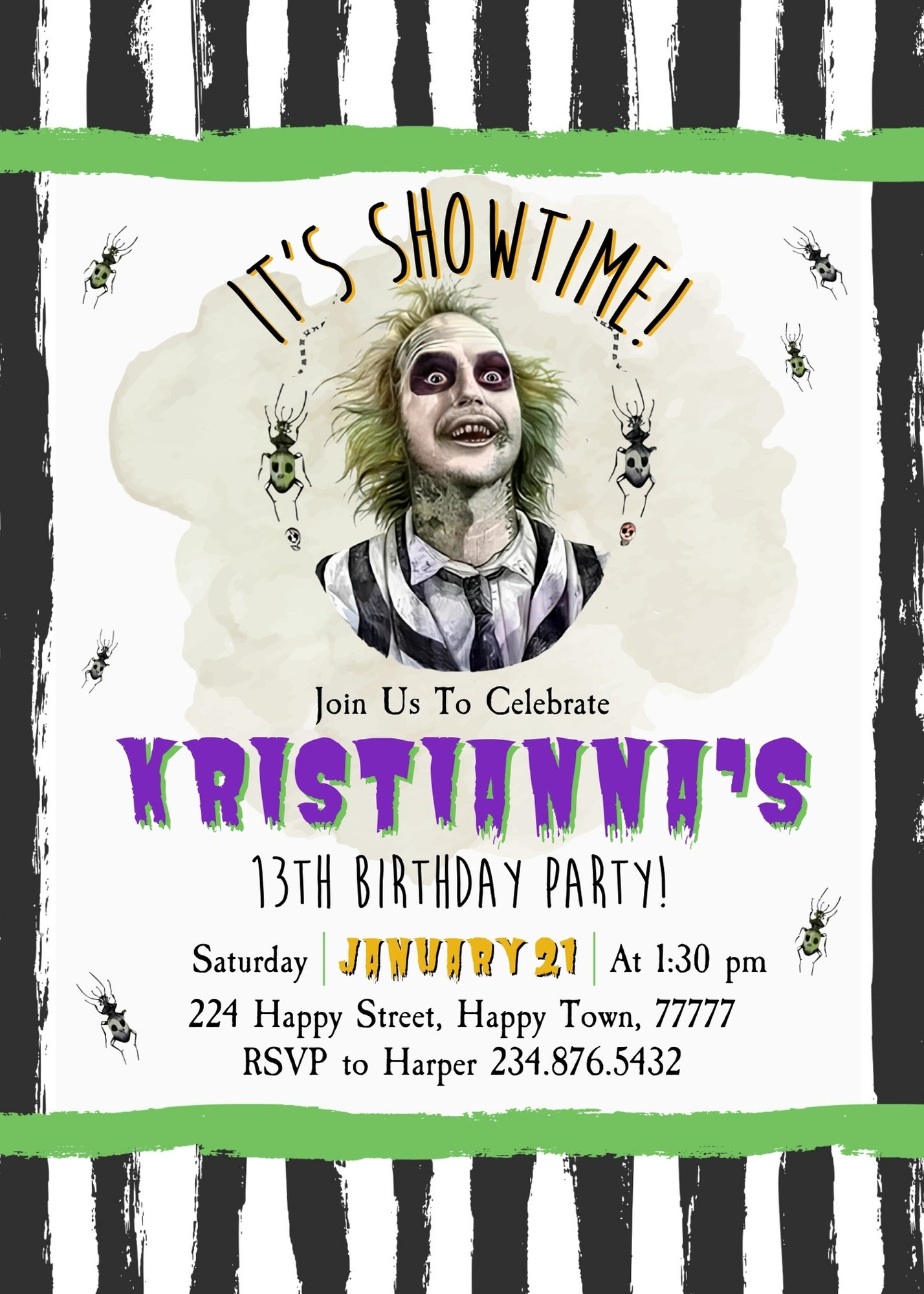 Beetlejuice Halloween customizable invitation template | Share or Print | | RK039