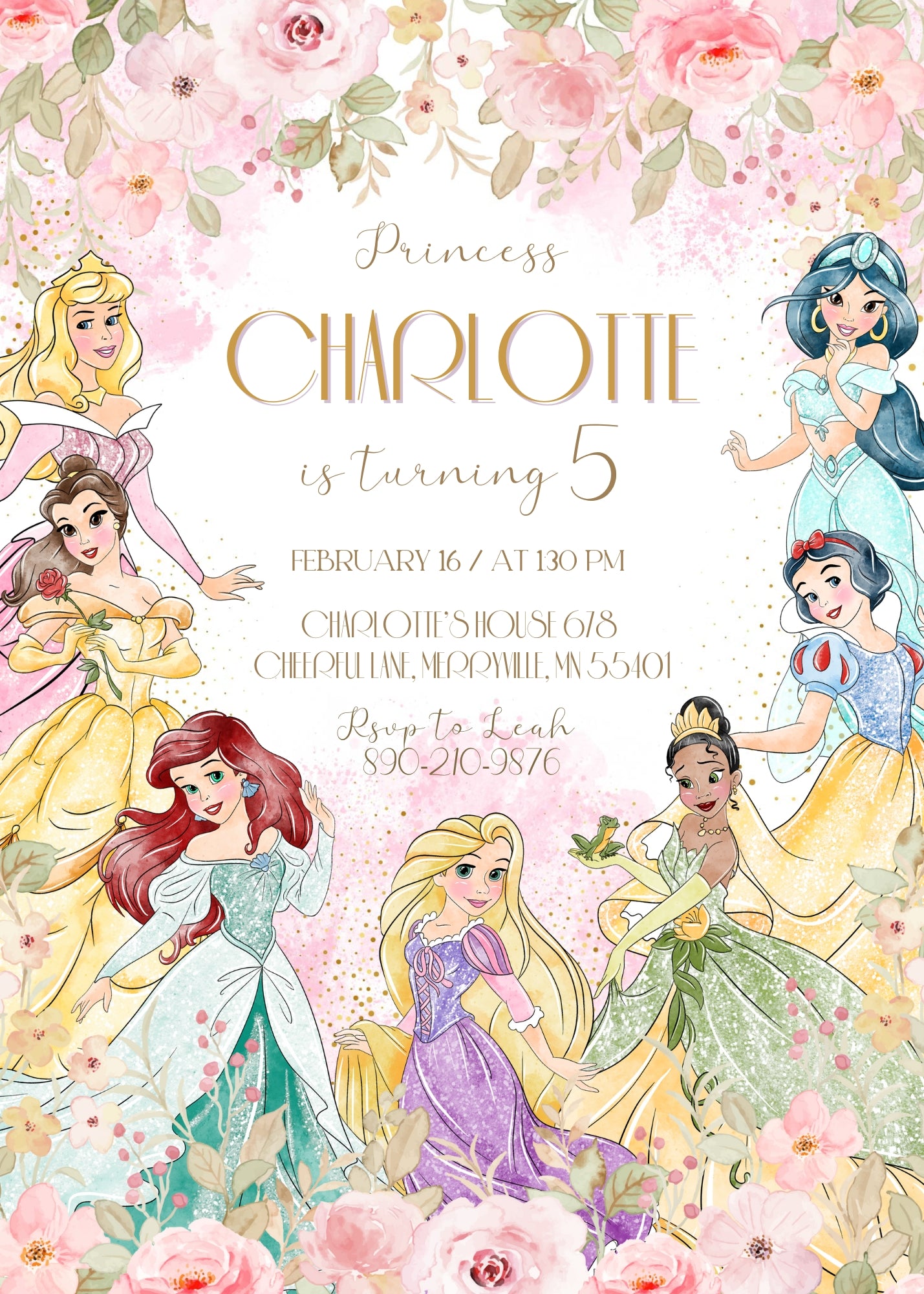Disney Princess customizable invitation template | Share or Print | girl | PH073