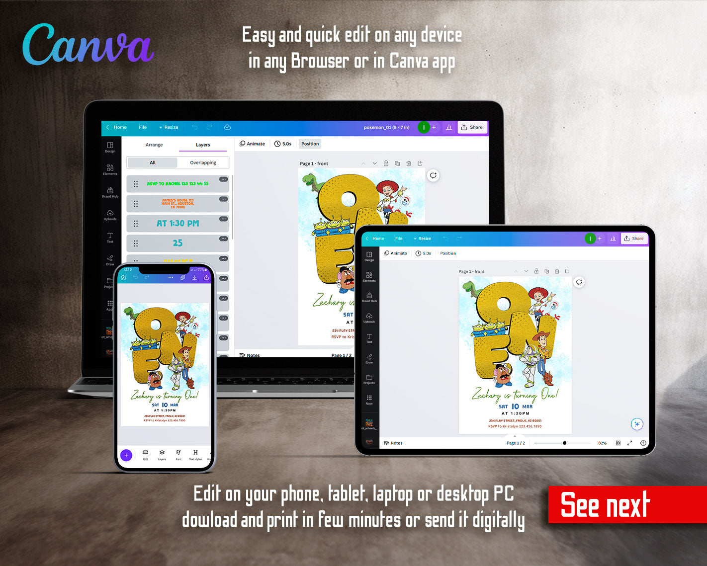 Toy Story Woody customizable invitation template | Share or Print | | VW153