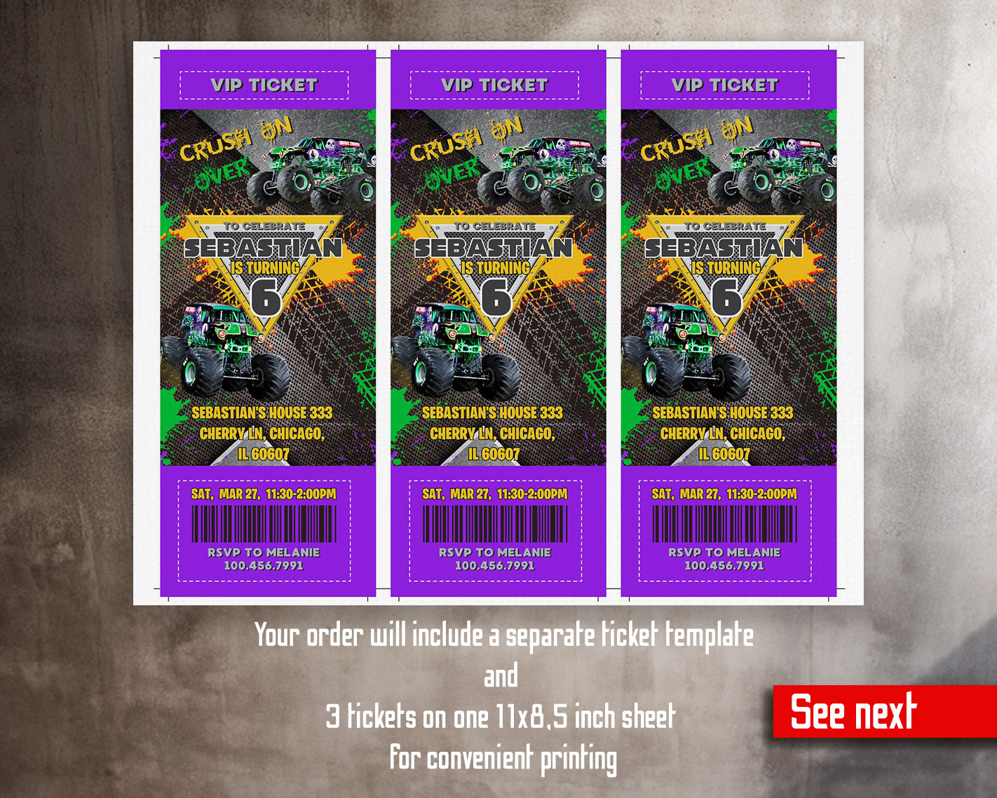 Monster Jam Monster Truck customizable invitation template | Share or Print | boy | QF172