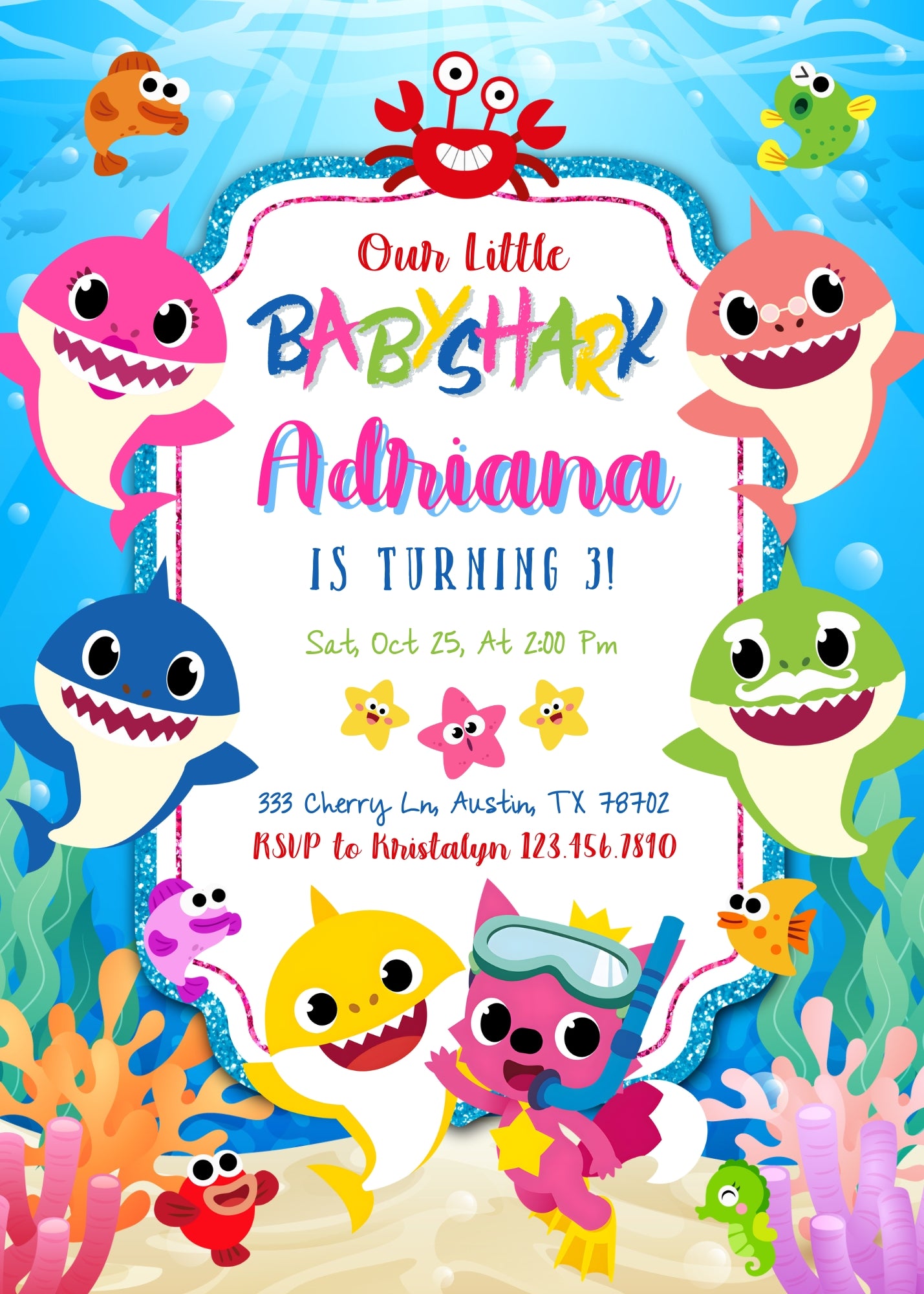 Baby Shark customizable invitation template | Share or Print | | UU809