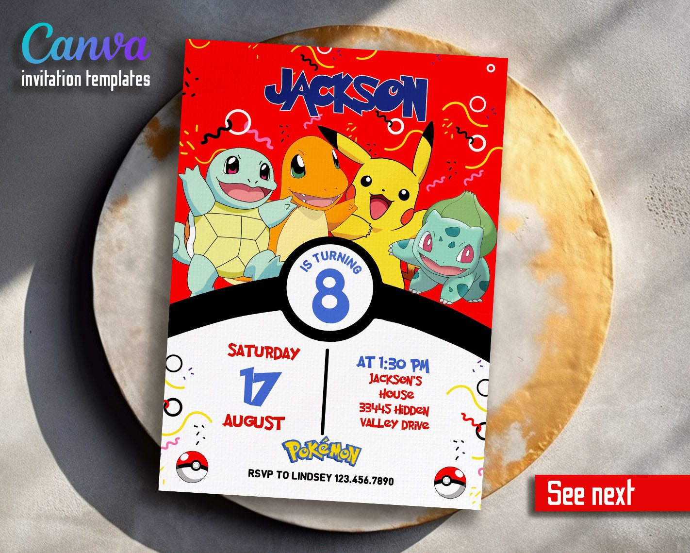 Pokemon Pikachu customizable invitation template | Share or Print | | KM130