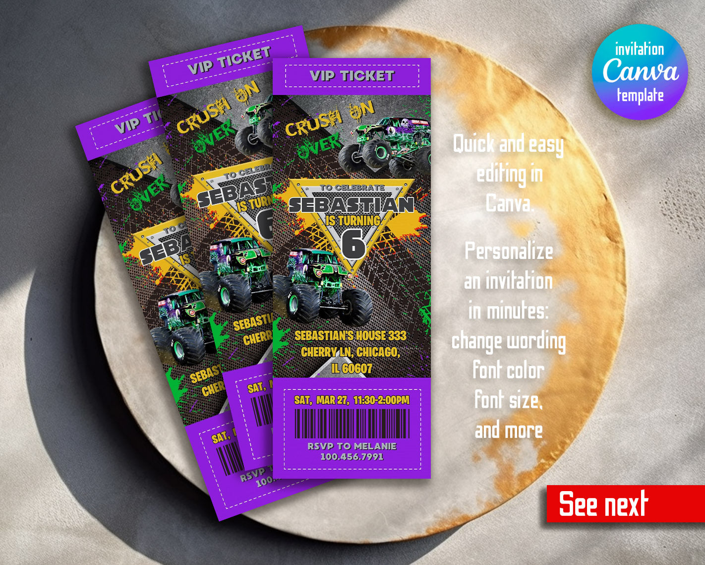 Monster Jam Monster Truck customizable invitation template | Share or Print | boy | QF172