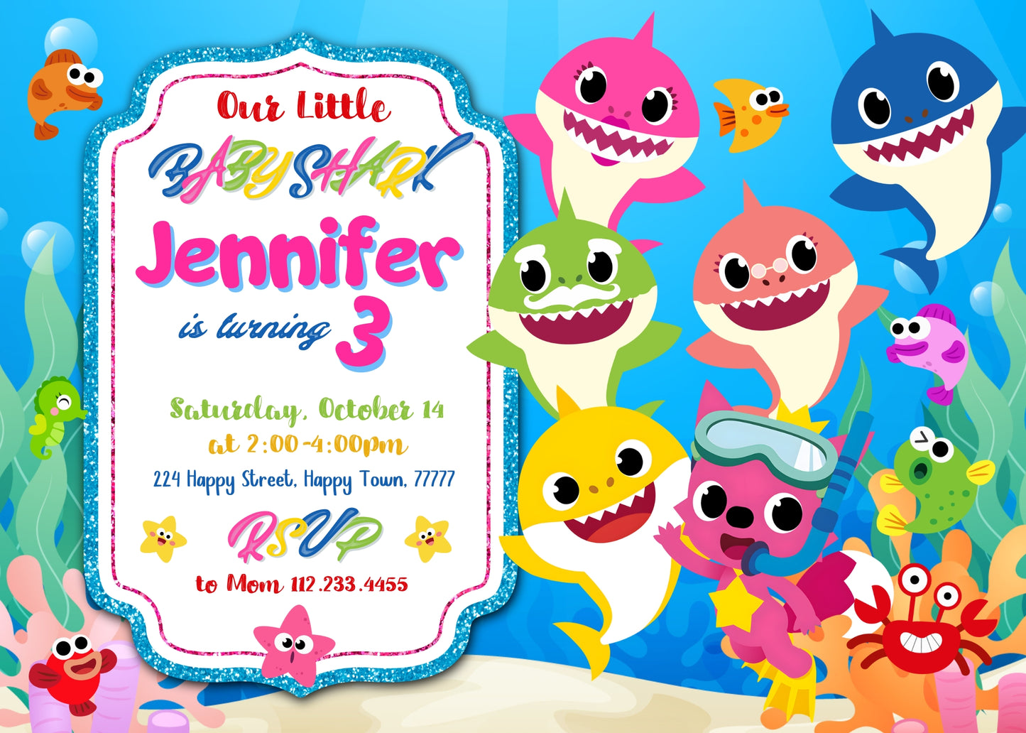 Baby Shark customizable invitation template | Share or Print | | CD664