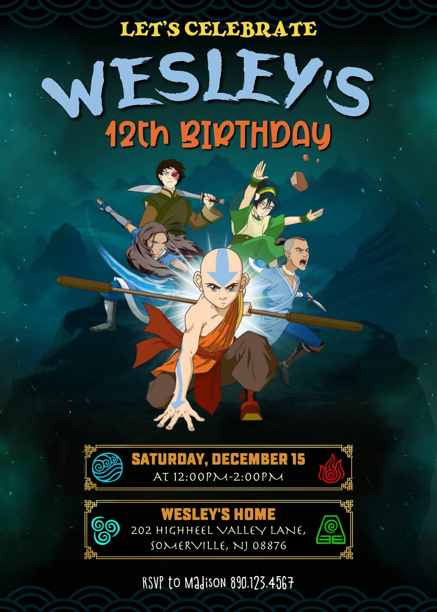 Avatar The Last Airbender customizable invitation template | Share or Print | | FV085